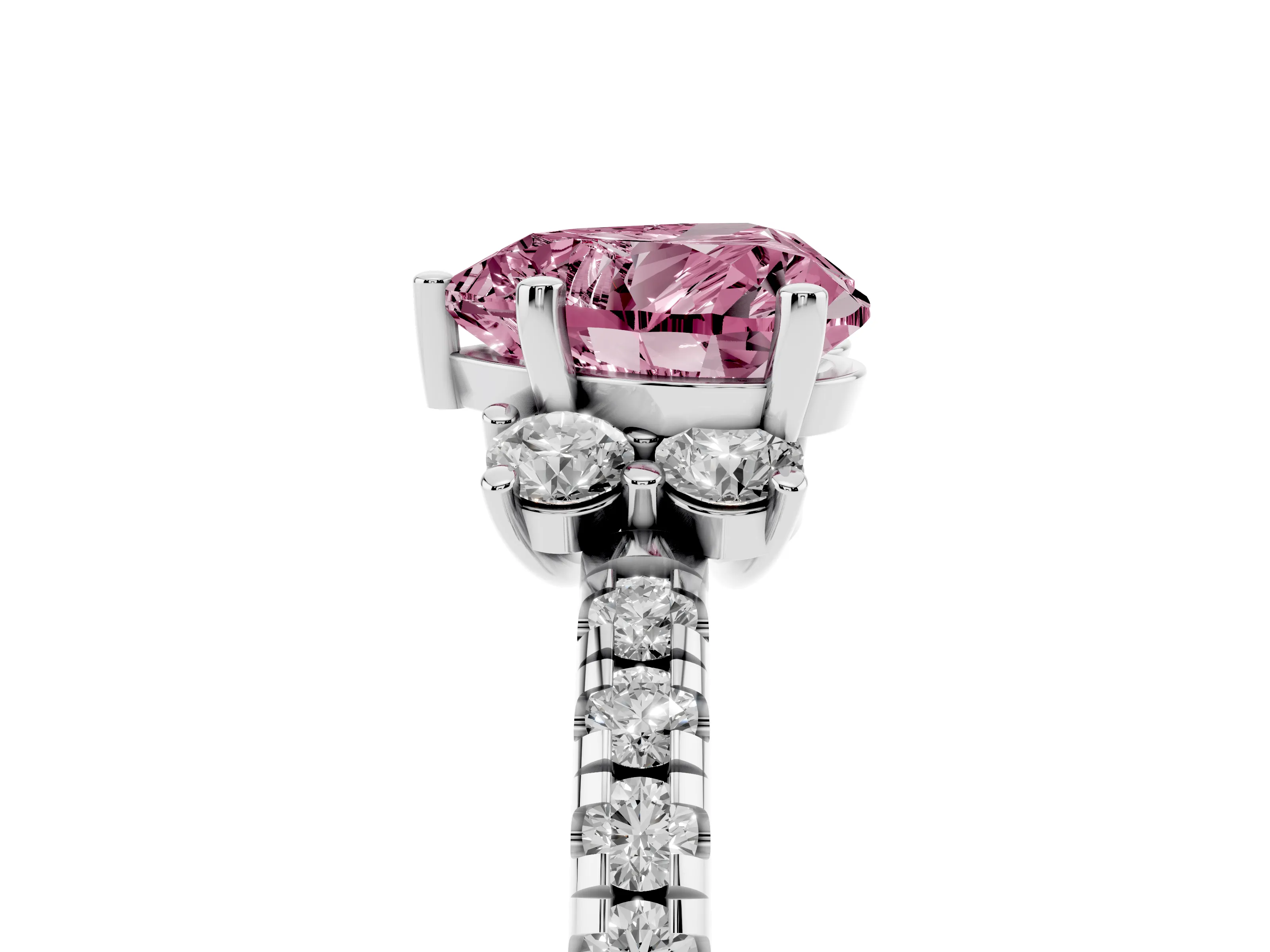 Fancy Pink Heart Cut Diamond Three-Stone Pavé Ring Set in Silver with Prong Setting
