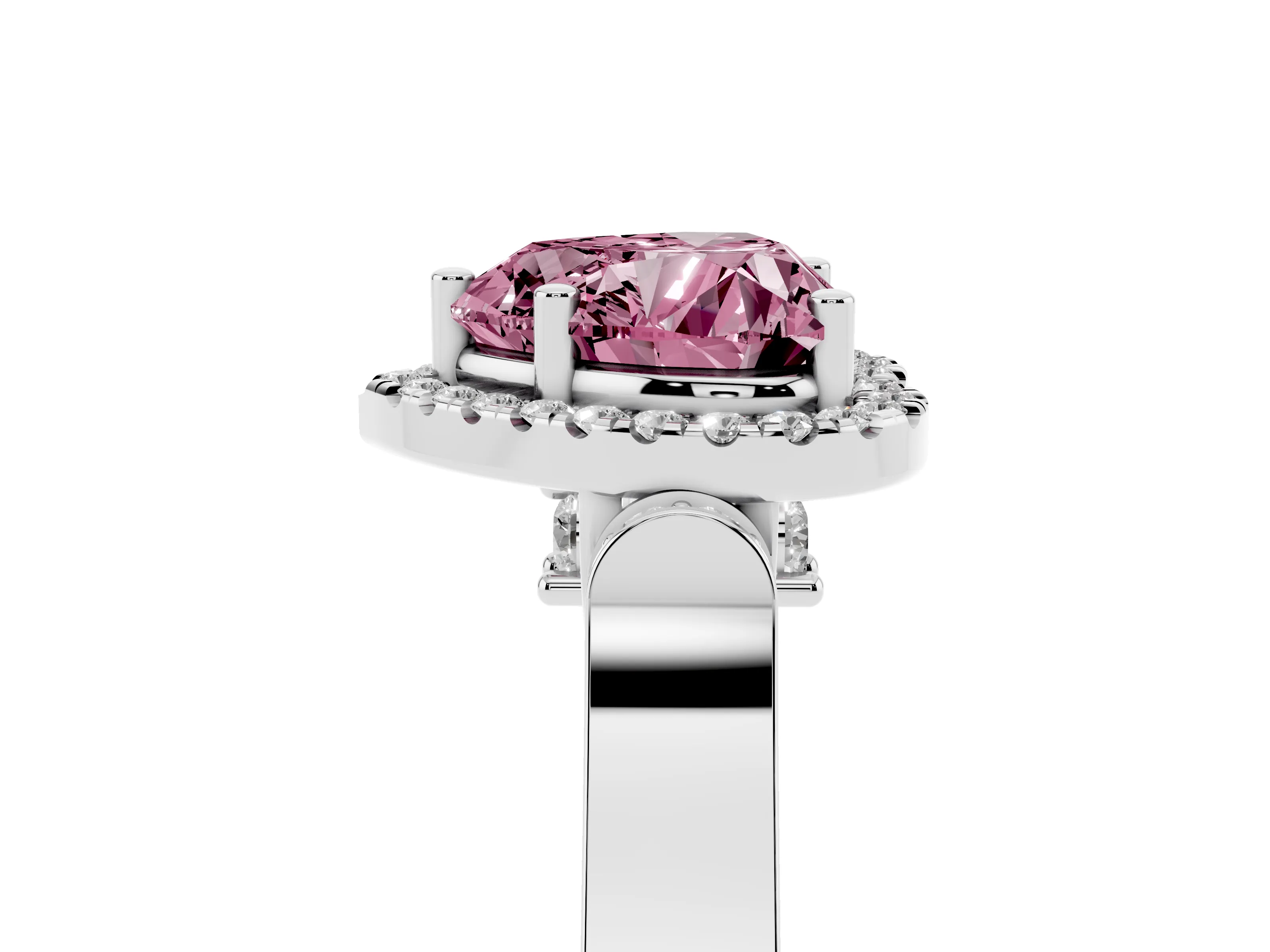 Fancy Pink Heart Cut Diamond Halo Ring Set in Platinum with Twist Band and Pavé Accents