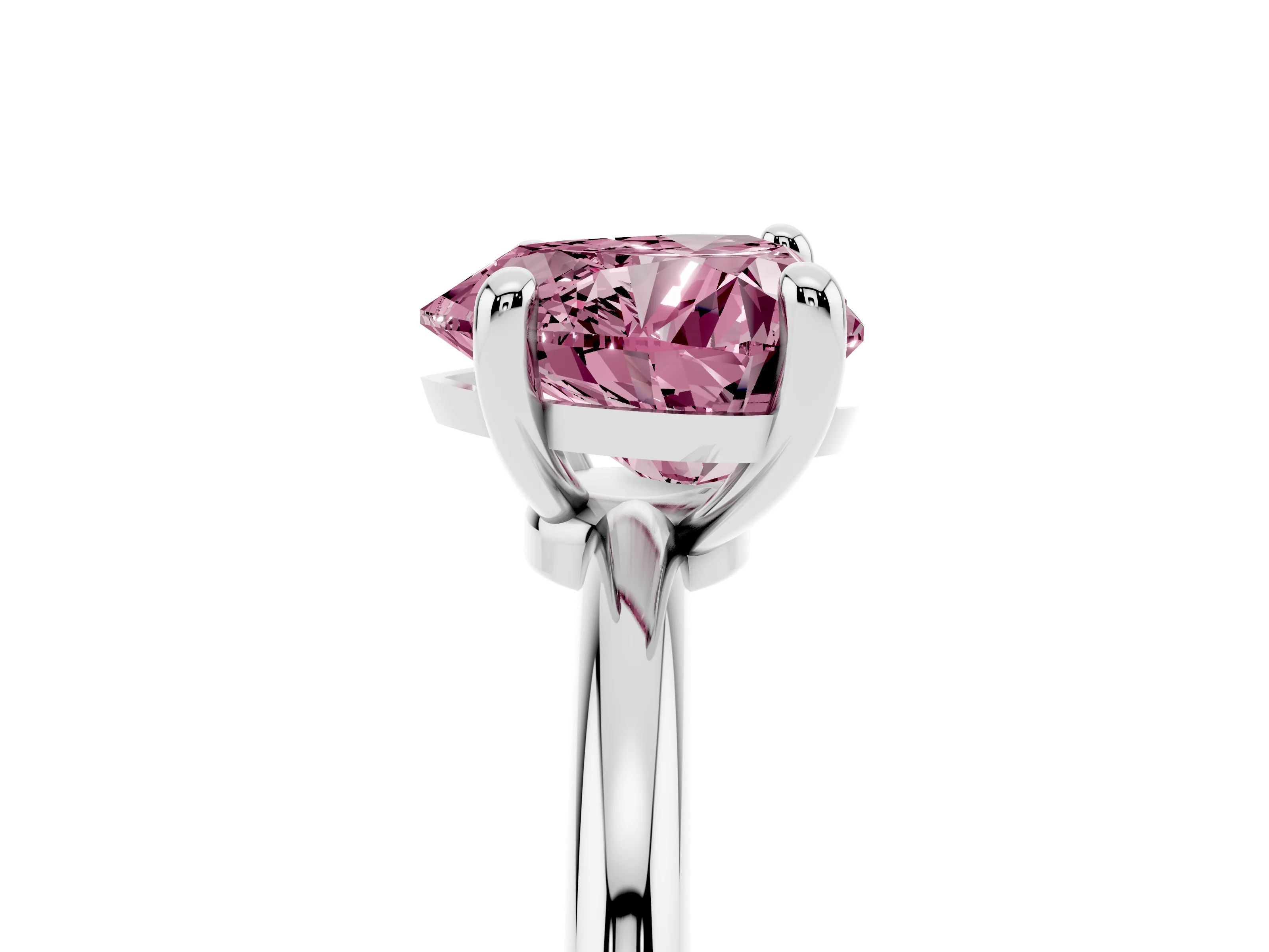 Fancy Pink Heart Cut Diamond Solitaire Ring Set in Platinum with Secure Prong Setting on a Classic Band