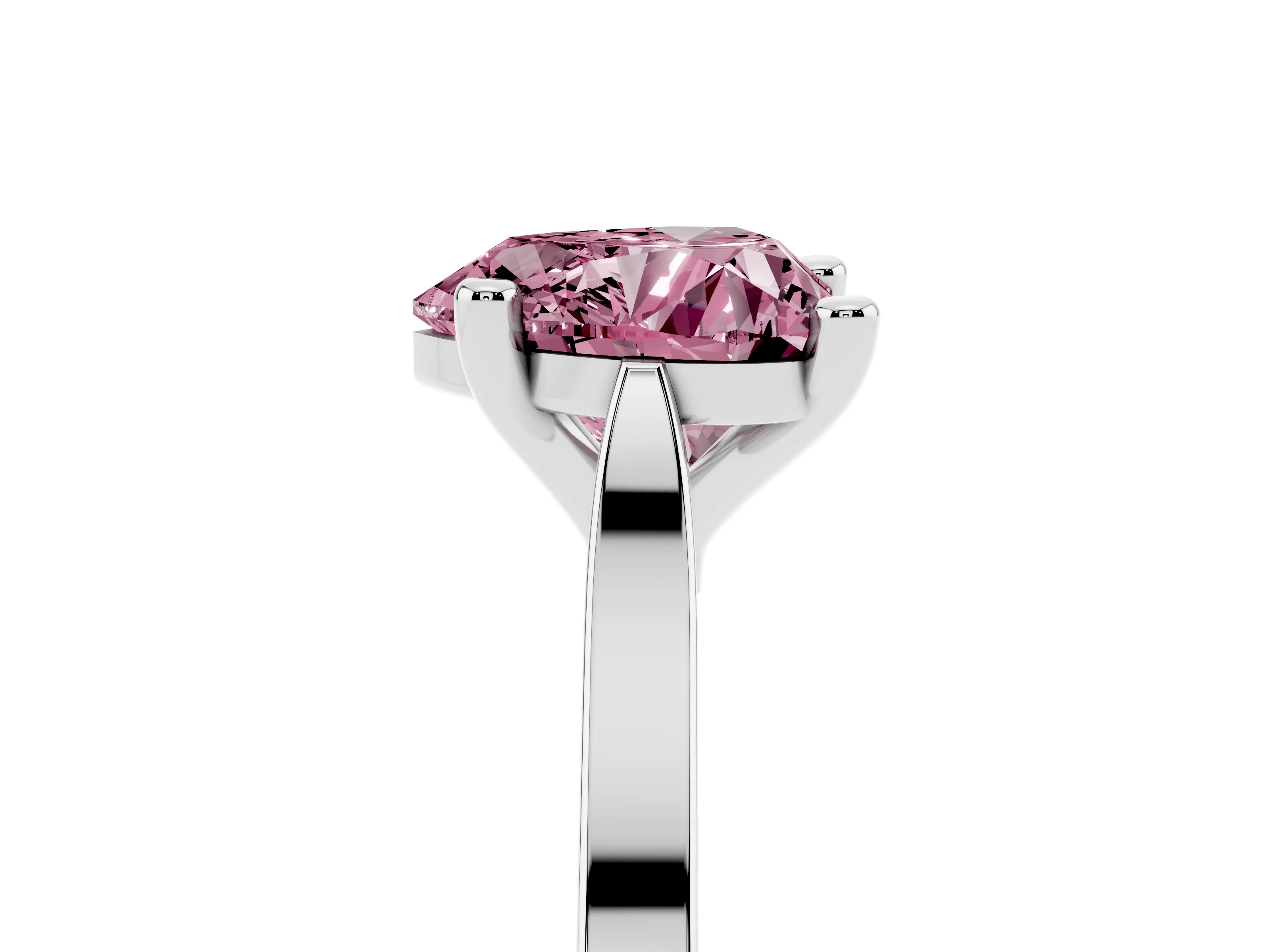 Fancy Pink Heart Cut Diamond Solitaire Ring Set in Platinum with Prong Setting and Tapered Band