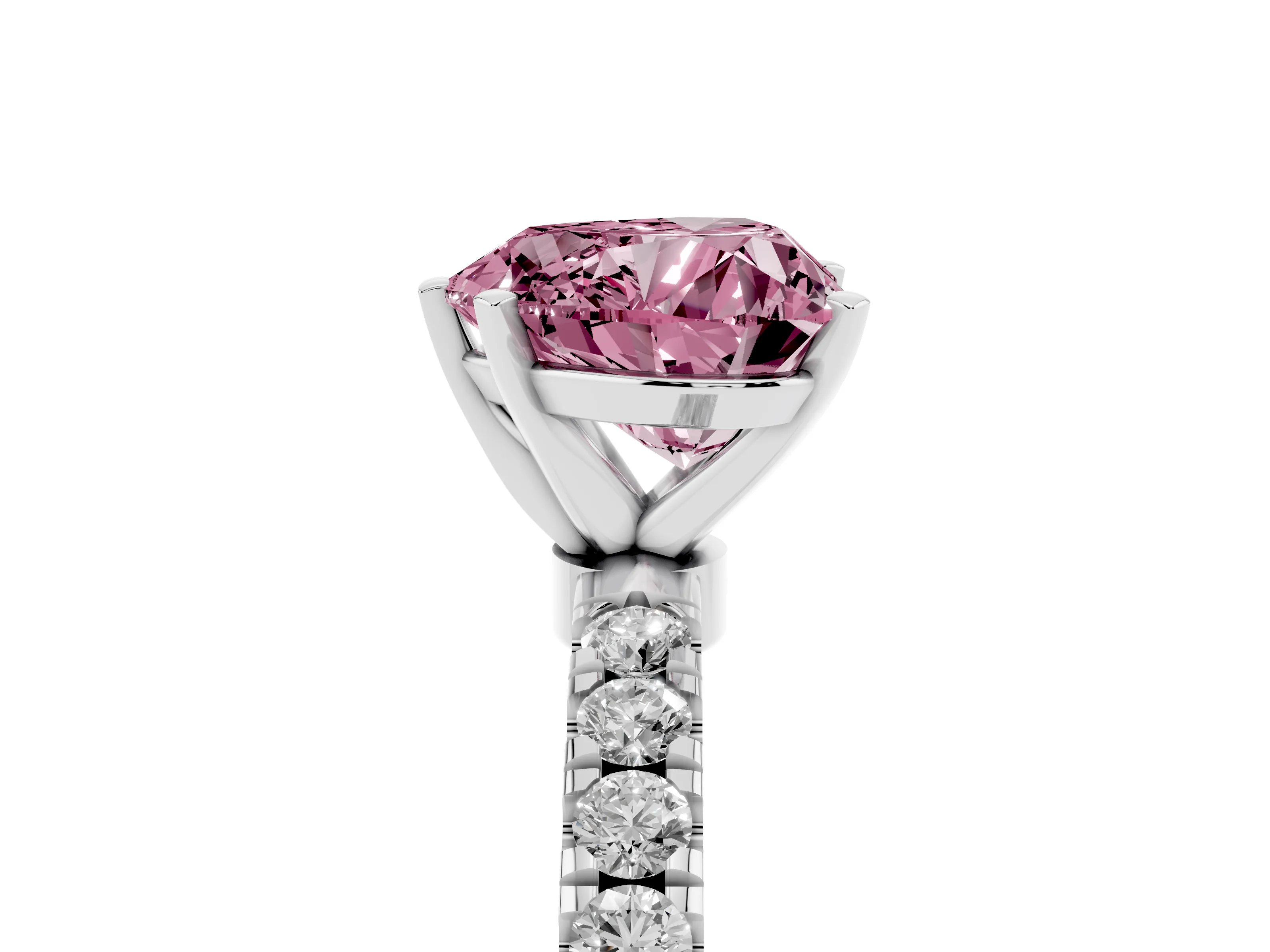 Fancy Pink Heart Cut Diamond Solitaire Ring Set in Silver with Pavé Accents and Prong Setting