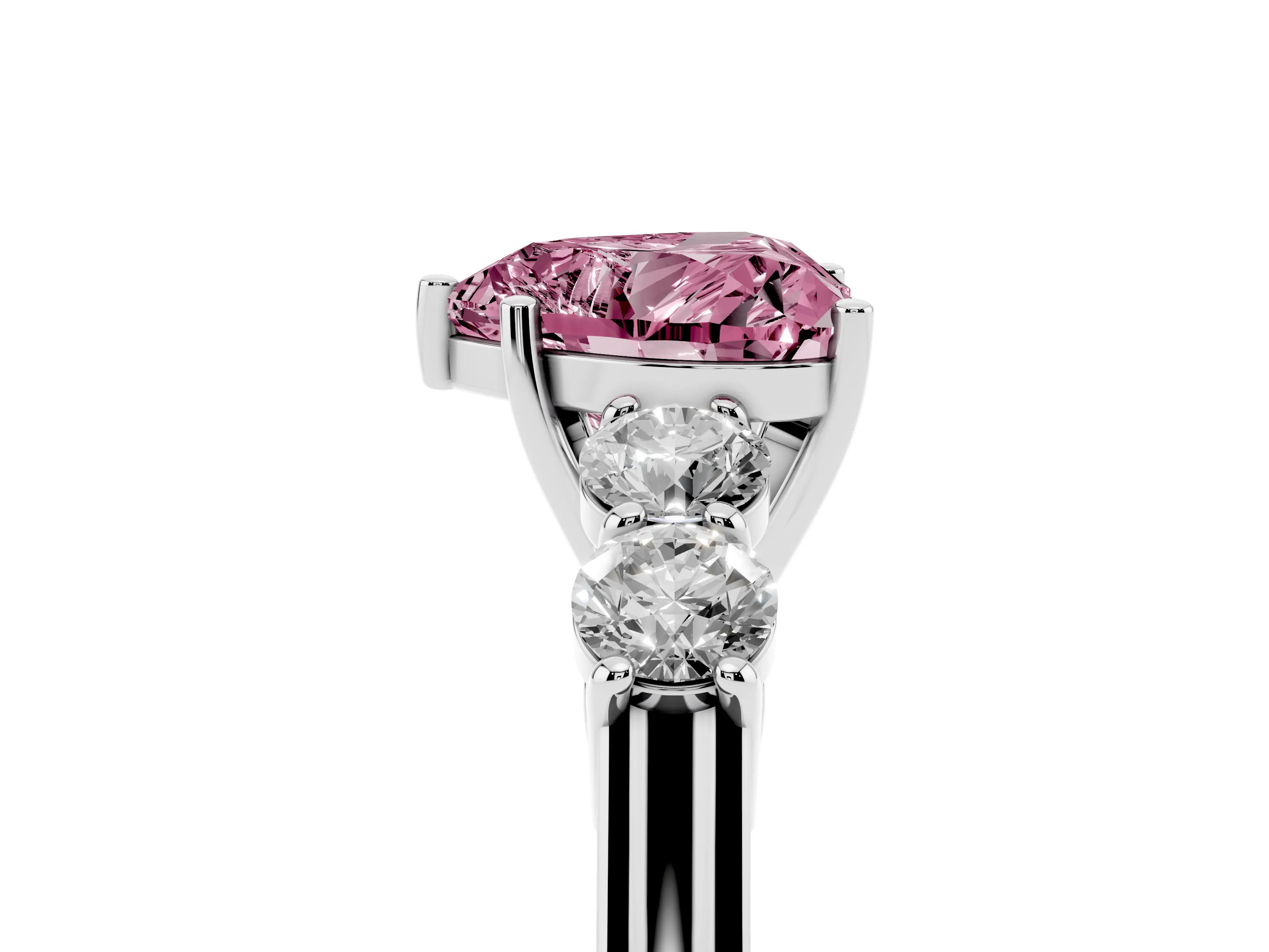 Fancy Pink Heart Cut Diamond Five-Stone Prong Set Band Ring Set in Platinum with Polished Band