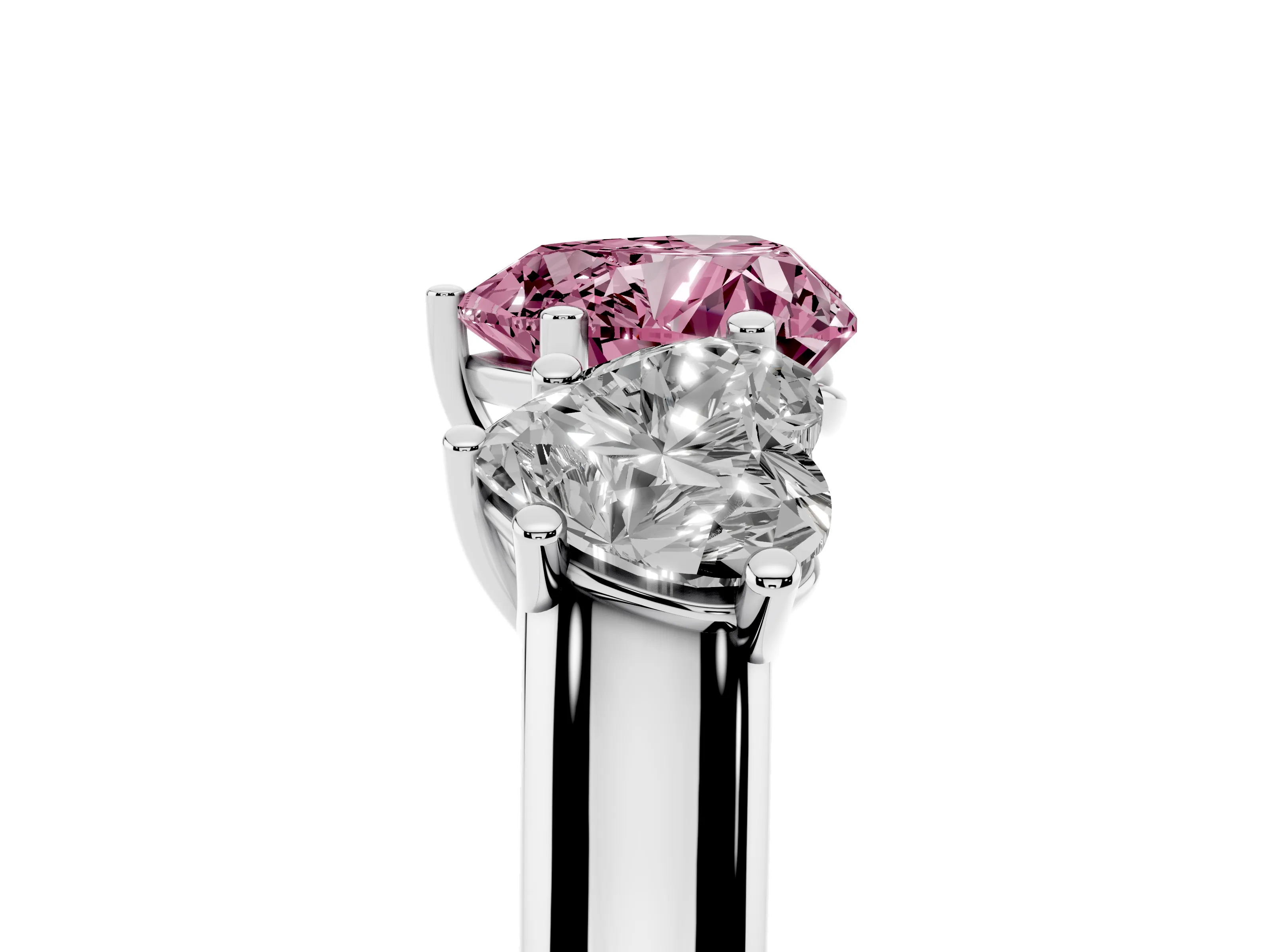 Fancy Pink Heart Cut Diamond Three-Stone Ring Set in Silver with Plain Polished Band