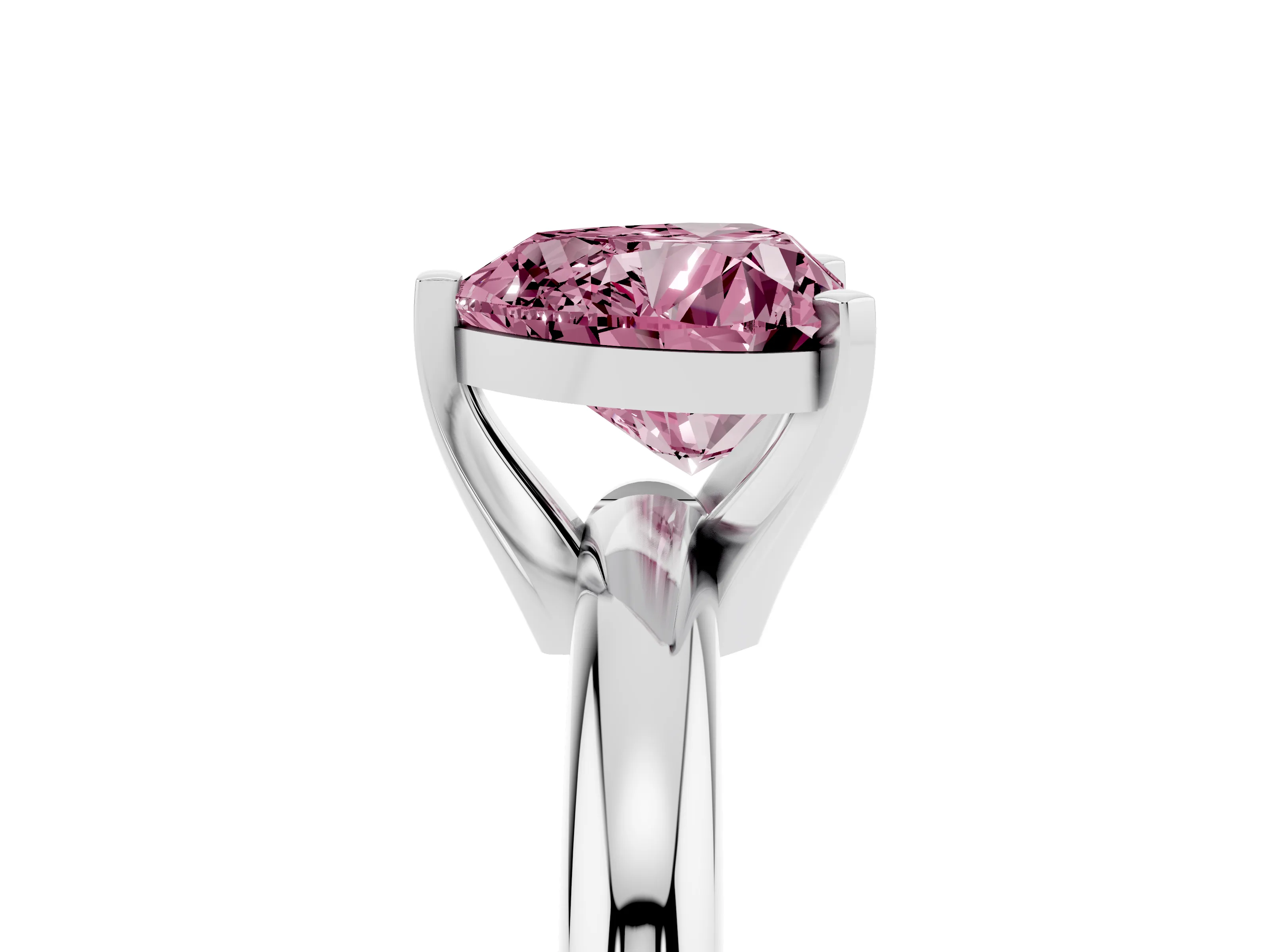 Fancy Pink Heart Cut Diamond Solitaire Engagement Ring Set in White gold with Round Band and Prong Setting