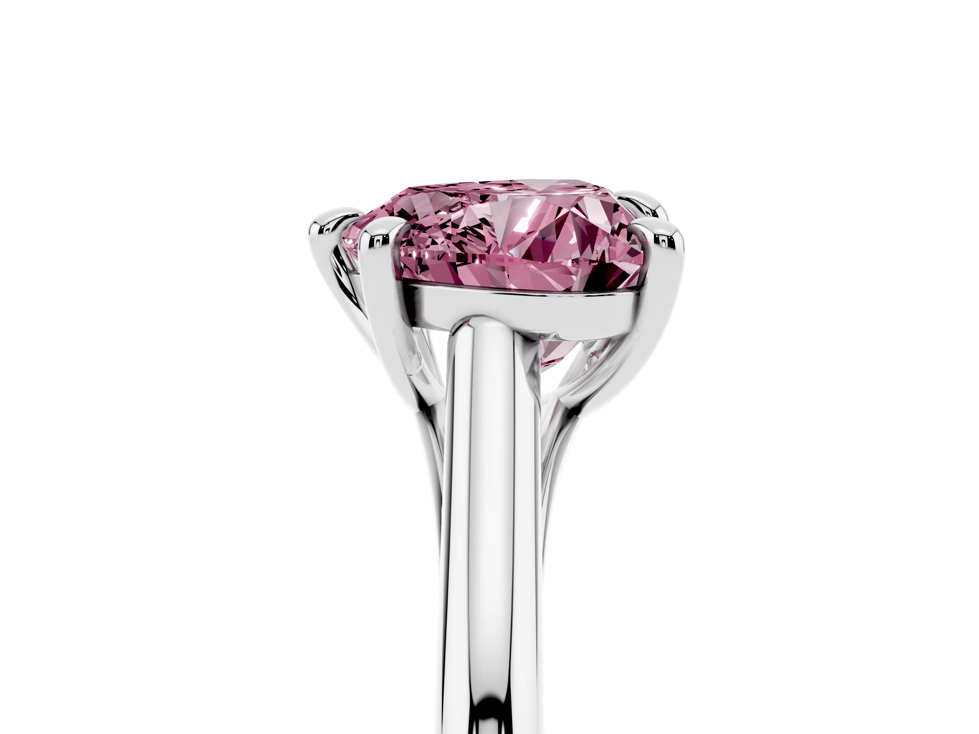Fancy Pink Heart Cut Diamond Solitaire Engagement Ring Set in Platinum with Prong Setting and Plain Classic Band