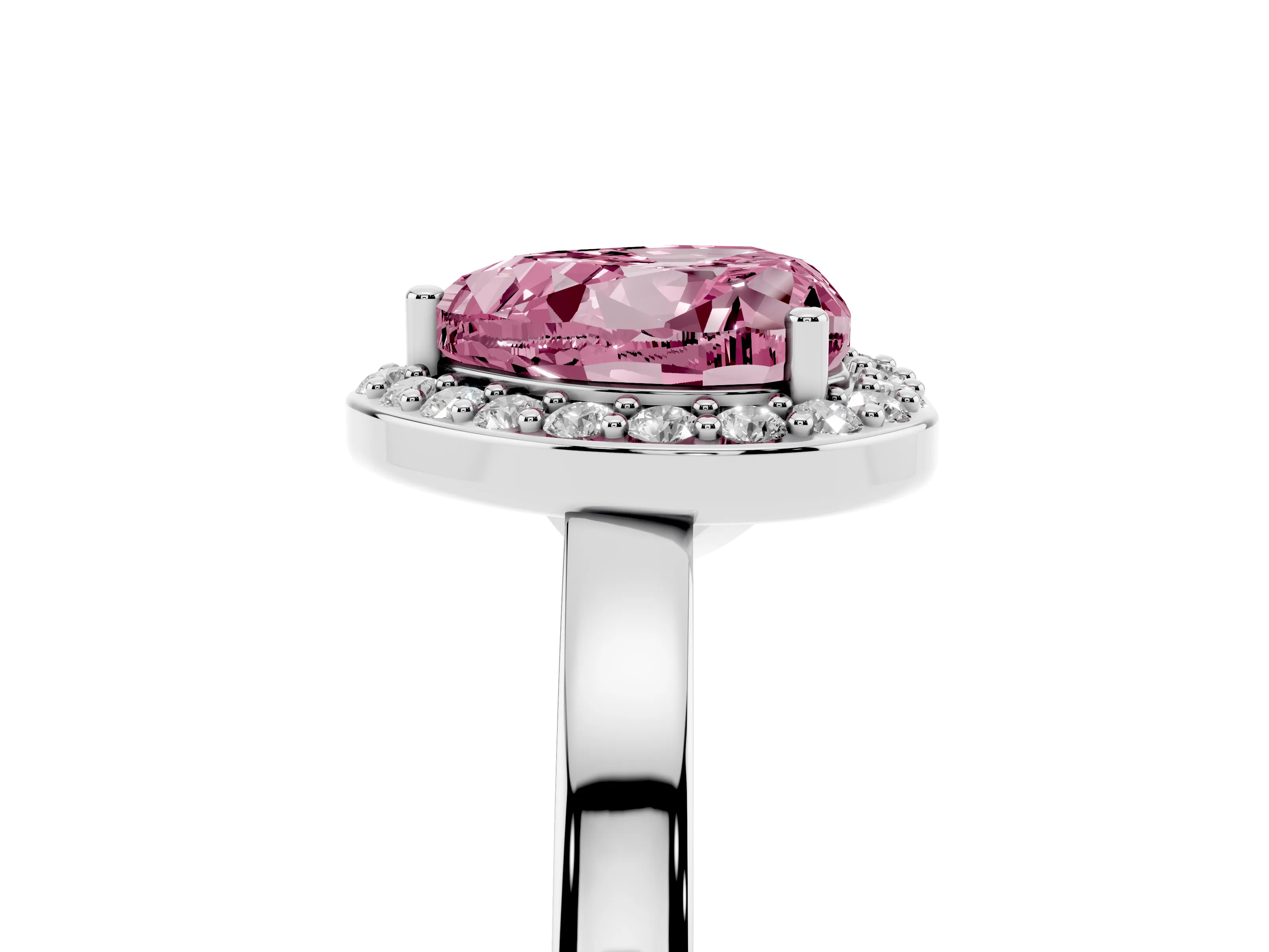 Fancy Pink Heart Cut Diamond Halo Ring Set in White gold with Solitaire Band and Prong Setting