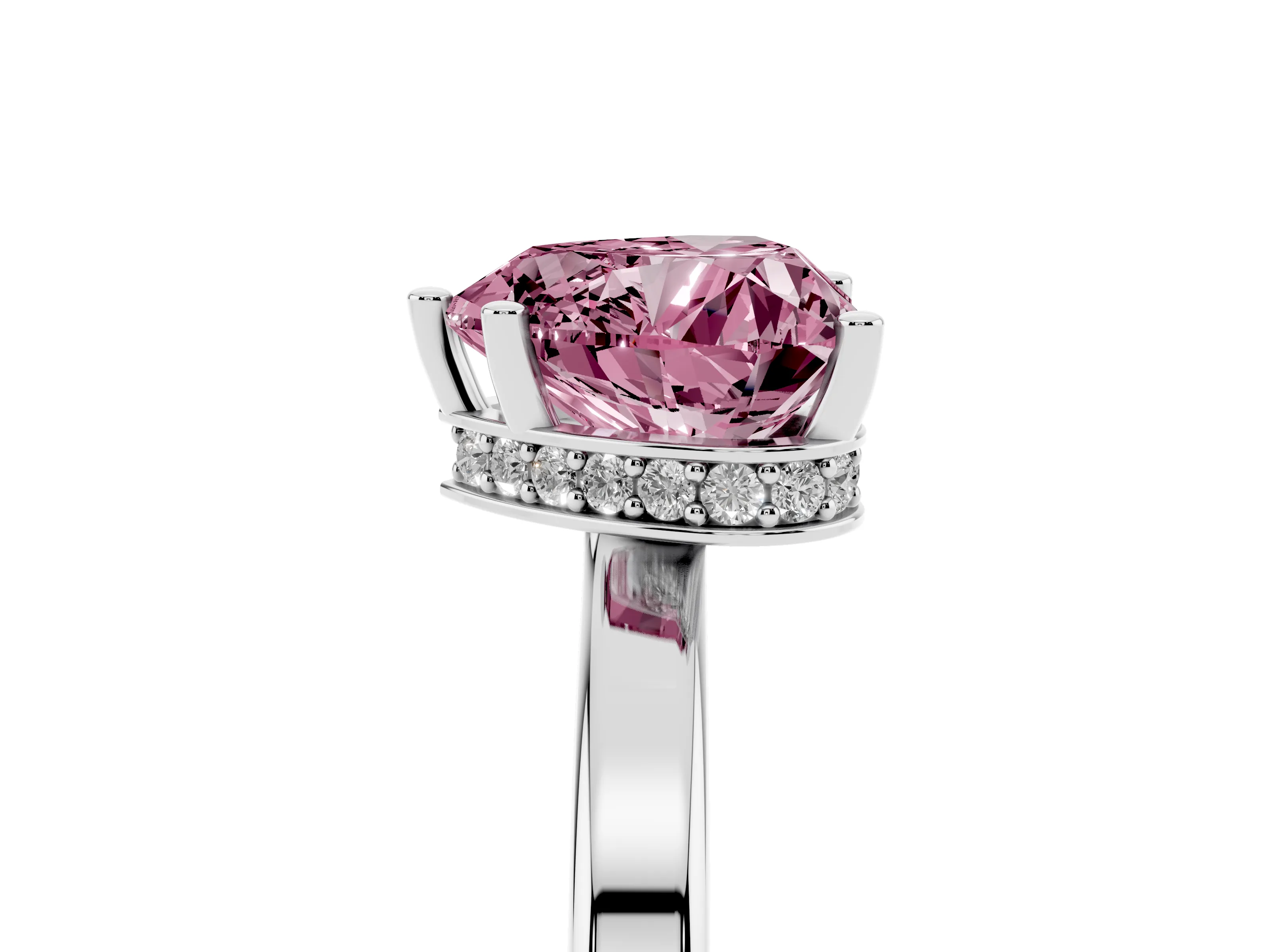 Fancy Pink Heart Cut Diamond Solitaire Engagement Ring Set in Platinum with Prong Setting on a Plain Band