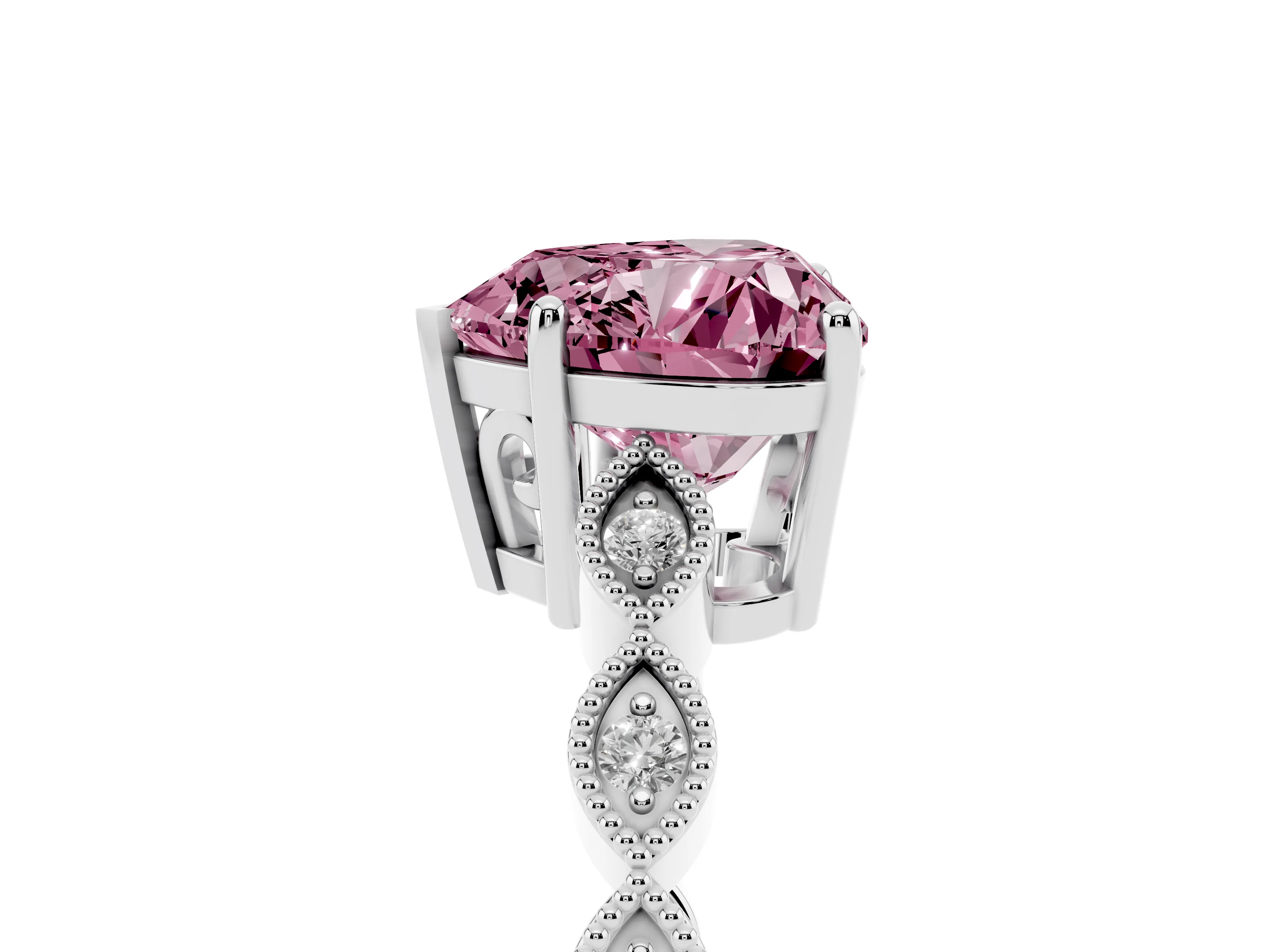 Fancy Pink Heart Cut Diamond Solitaire Ring Set in Silver with Infinity Twist Pavé Band