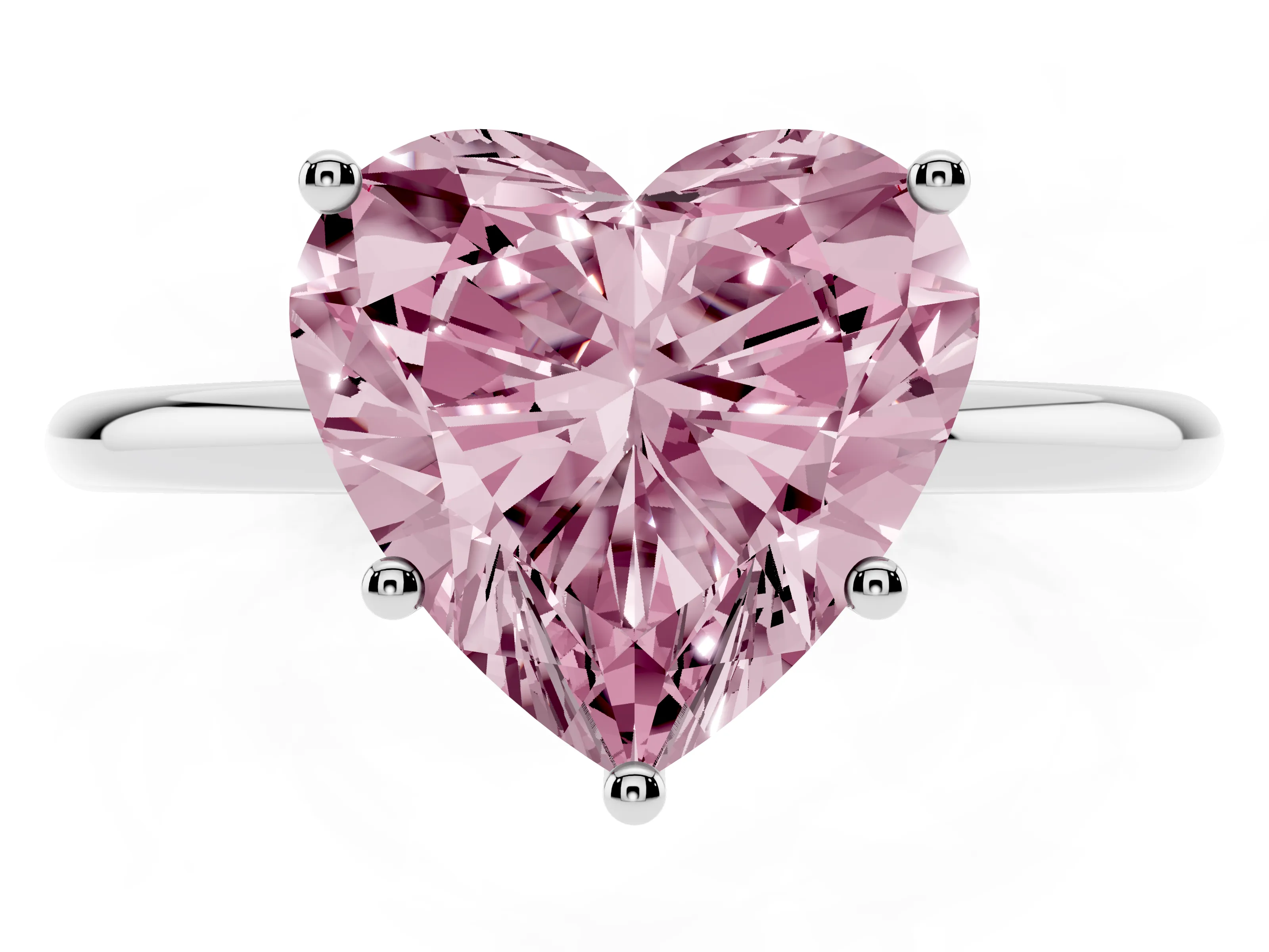 Fancy Pink Heart Cut Diamond Solitaire Engagement Ring Set in Platinum with Thin Band and Prong Setting