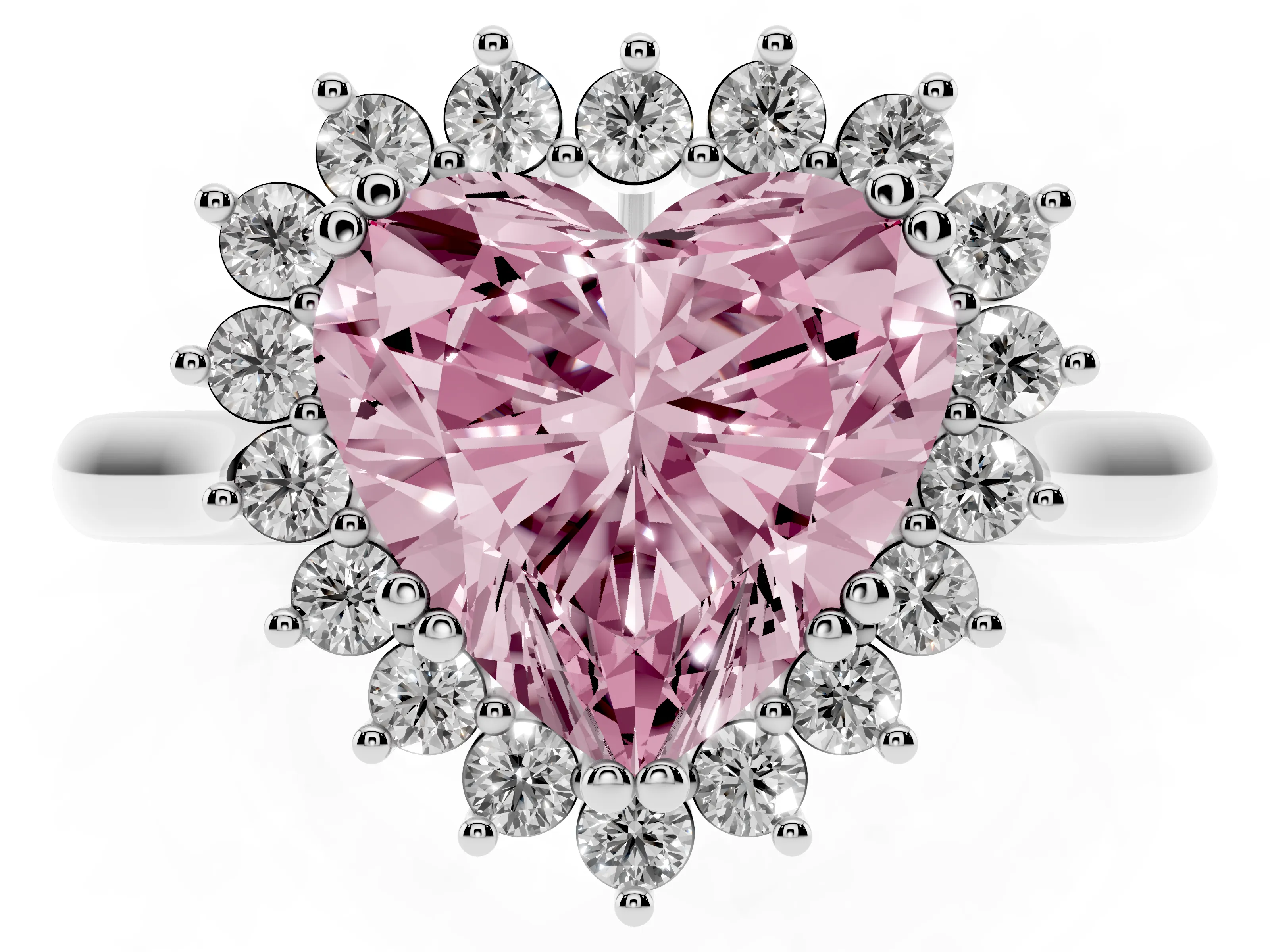 Fancy Pink Heart Cut Diamond Halo Ring Set in Silver with Plain Solitaire Band and Prong Setting