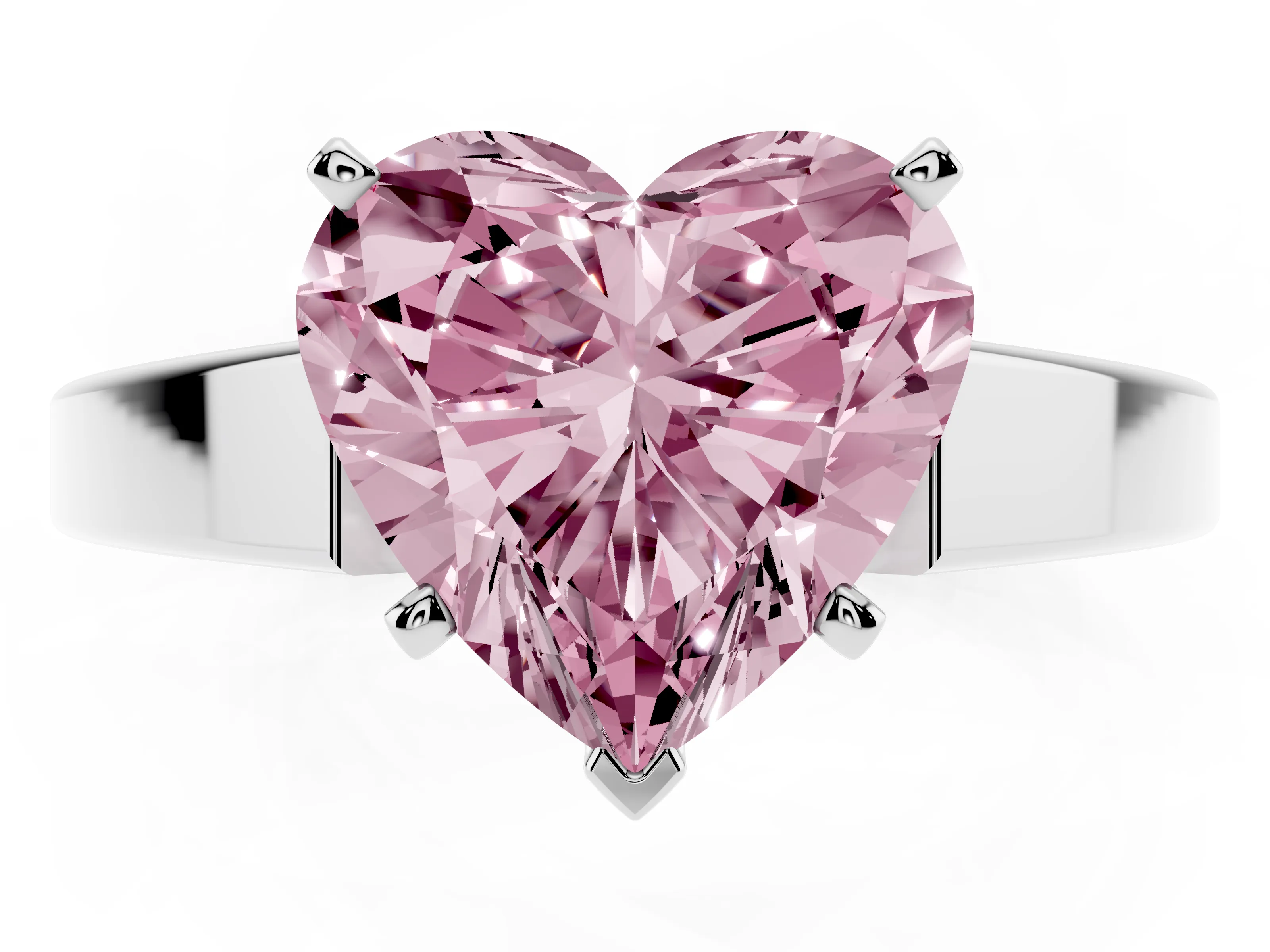 Fancy Pink Heart Cut Diamond Solitaire Engagement Ring Set in White gold with Prong Setting and Tapered Band