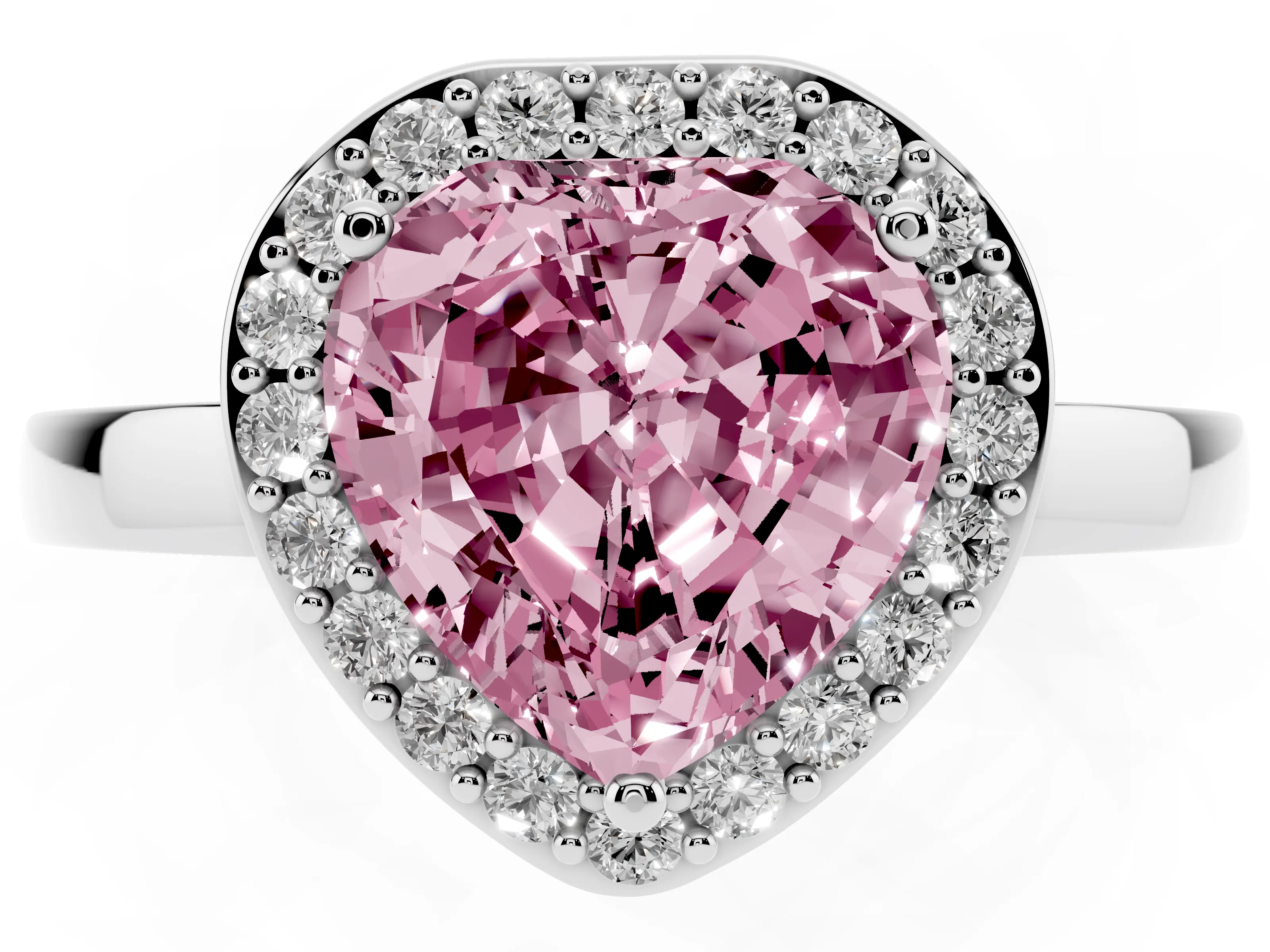 Fancy Pink Heart Cut Diamond Halo Ring Set in White gold with Solitaire Band and Prong Setting