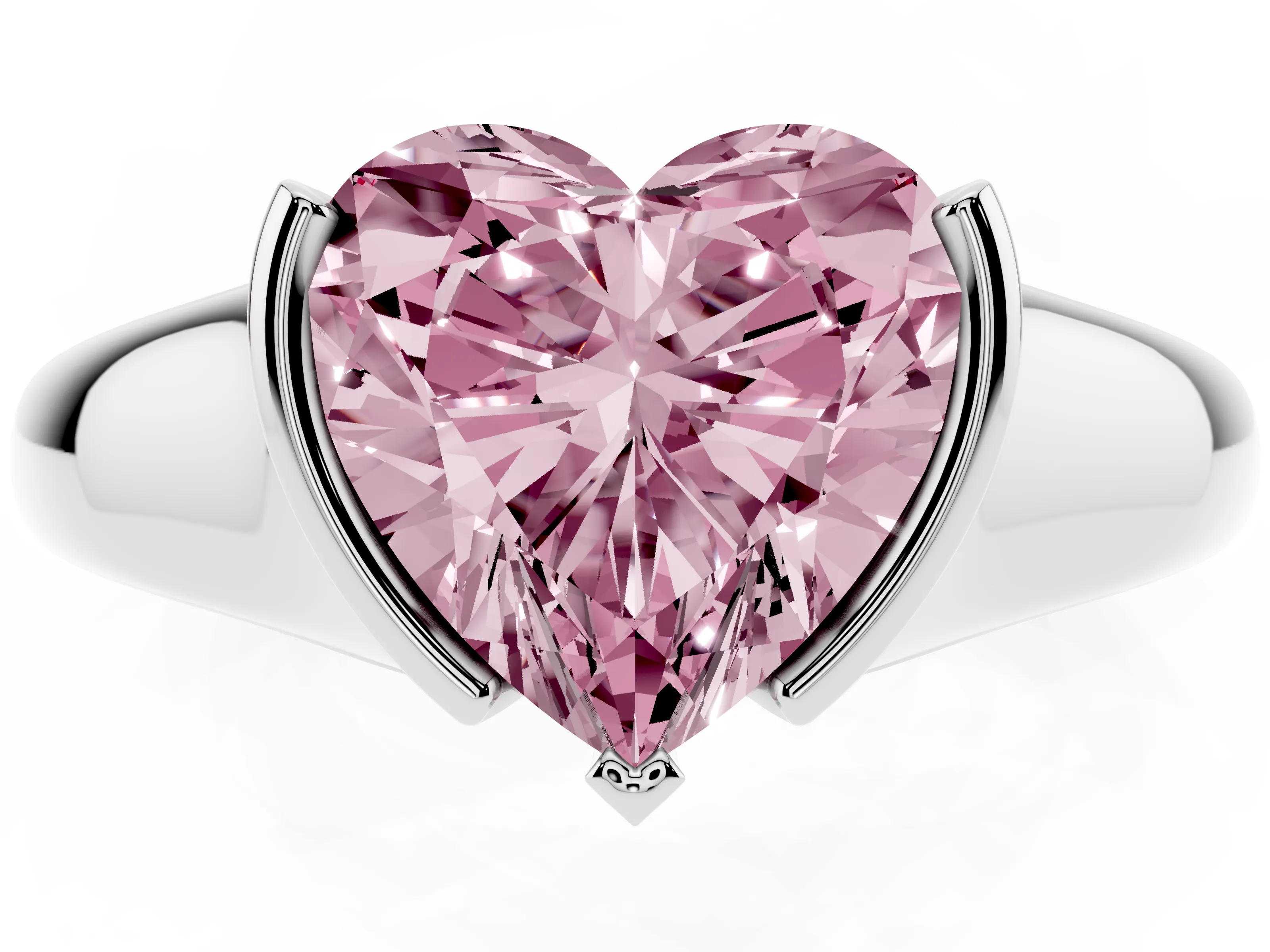 Fancy Pink Heart Cut Diamond Solitaire Tension Set Ring Set in Silver with Split Shank Band