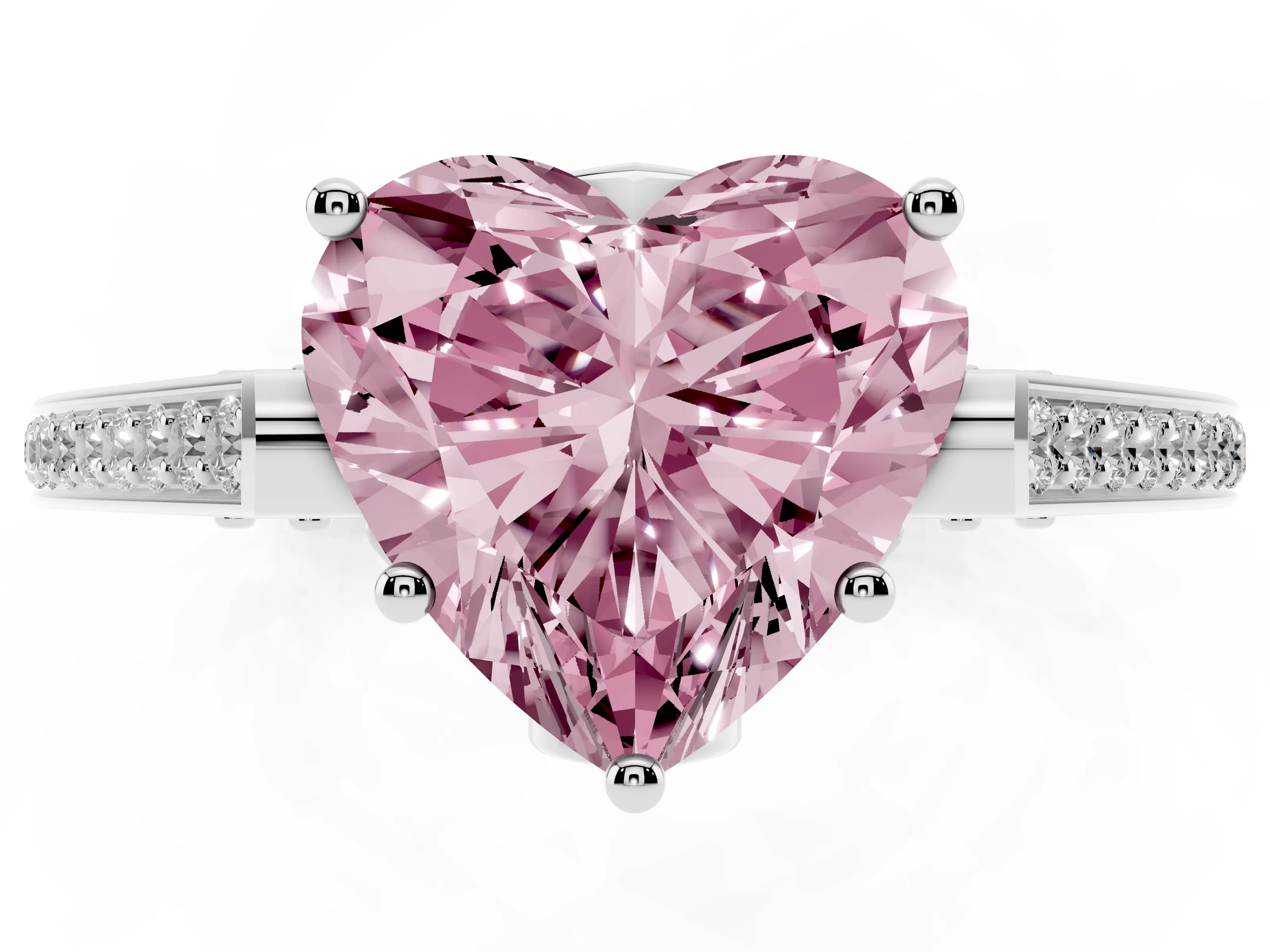 Fancy Pink Heart Cut Diamond Cathedral Pavé Engagement Ring Set in Platinum with Prong Setting