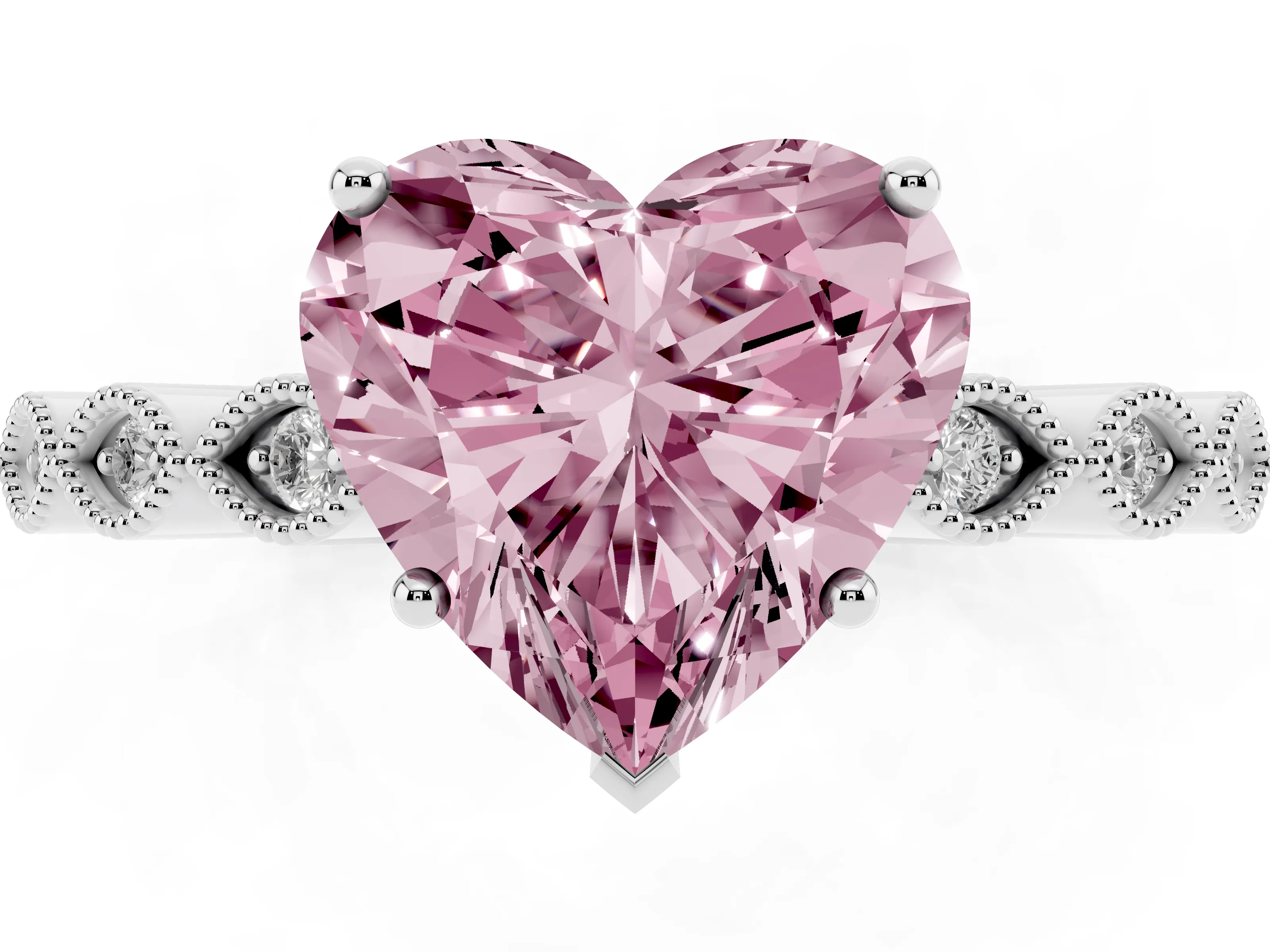 Fancy Pink Heart Cut Diamond Solitaire Ring Set in Silver with Infinity Twist Pavé Band