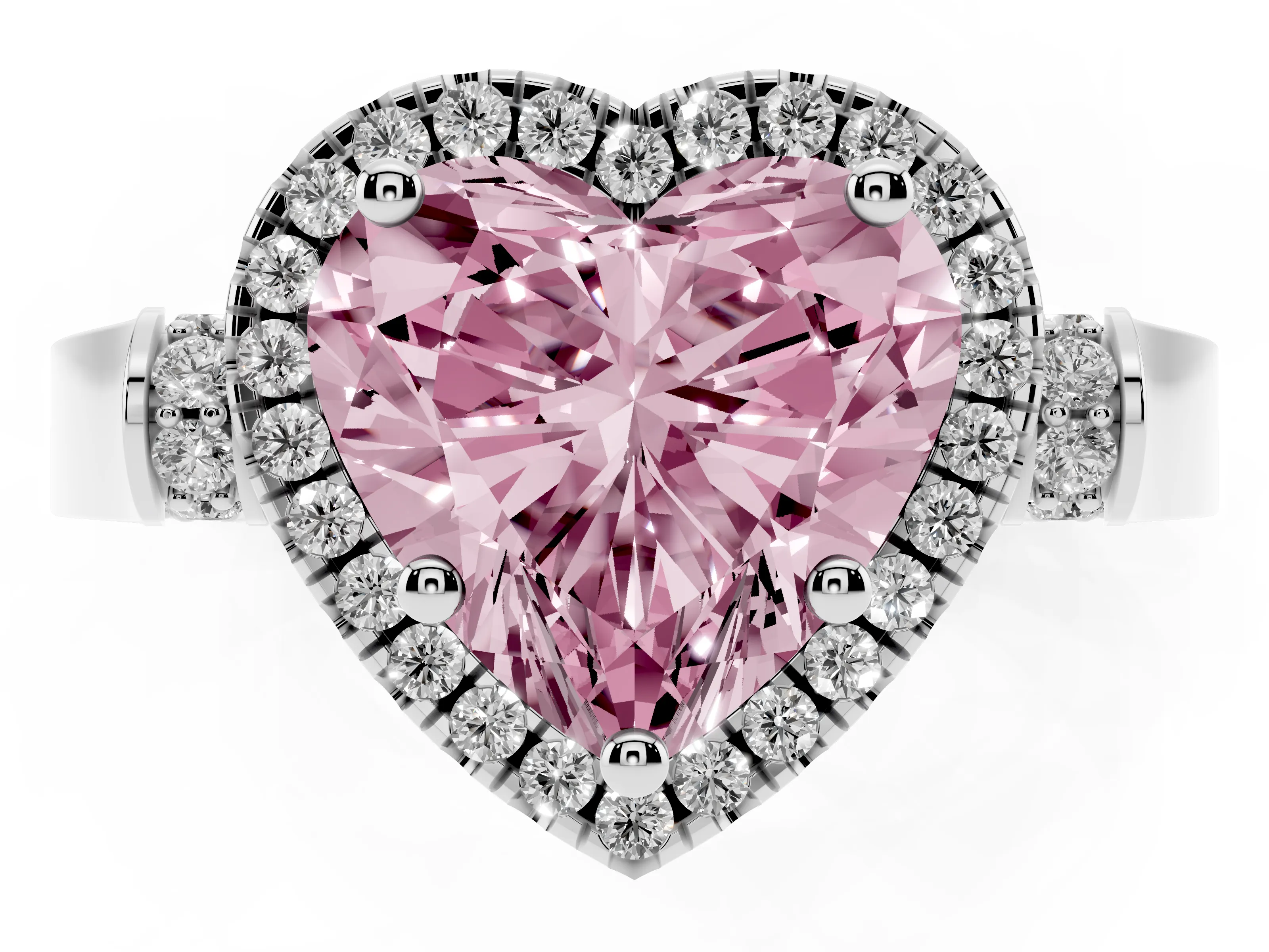 Fancy Pink Heart Cut Diamond Halo Ring Set in Platinum with Twist Band and Pavé Accents