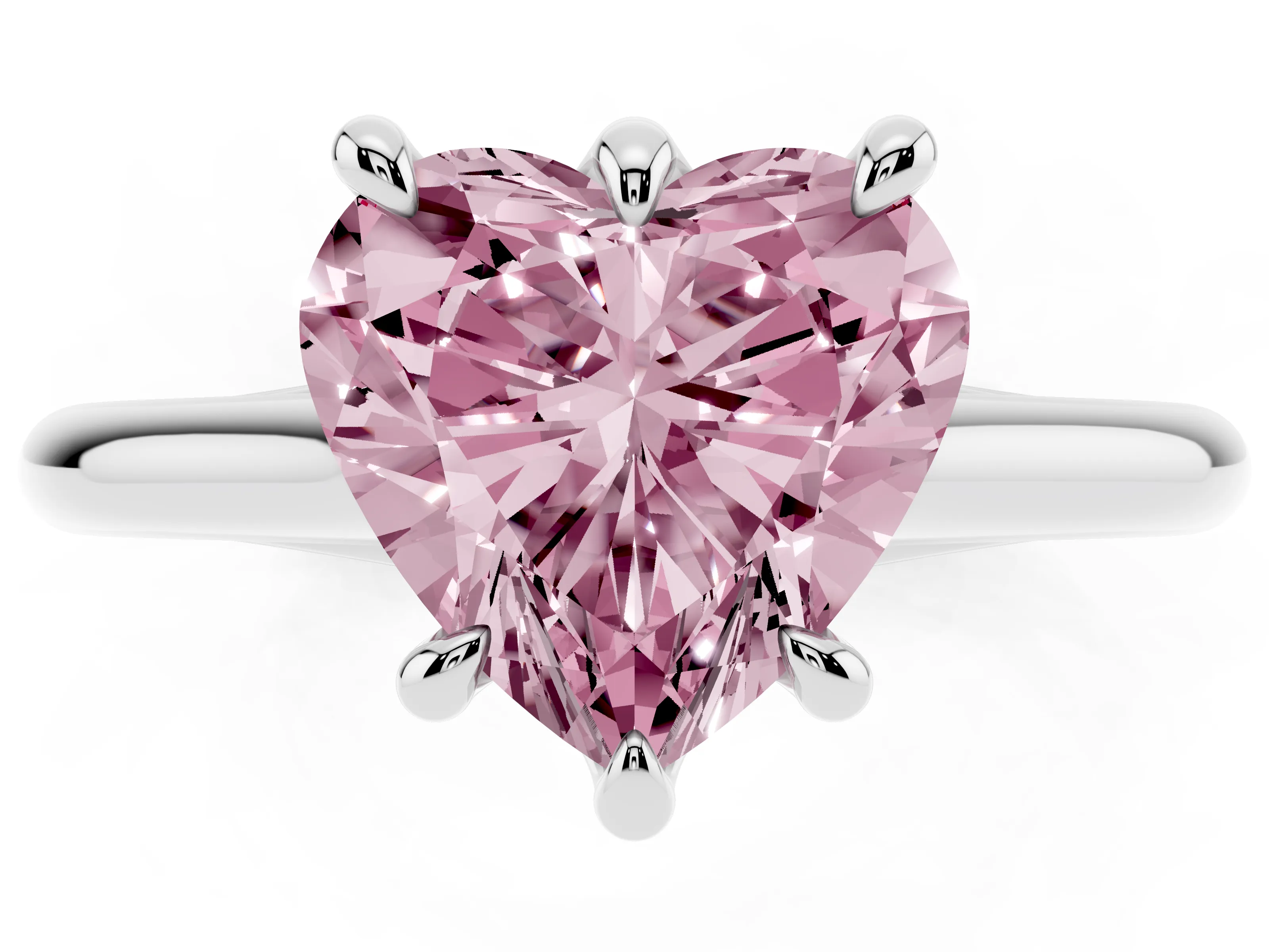 Fancy Pink Heart Cut Diamond Solitaire Engagement Ring Set in Platinum with Prong Setting and Plain Classic Band