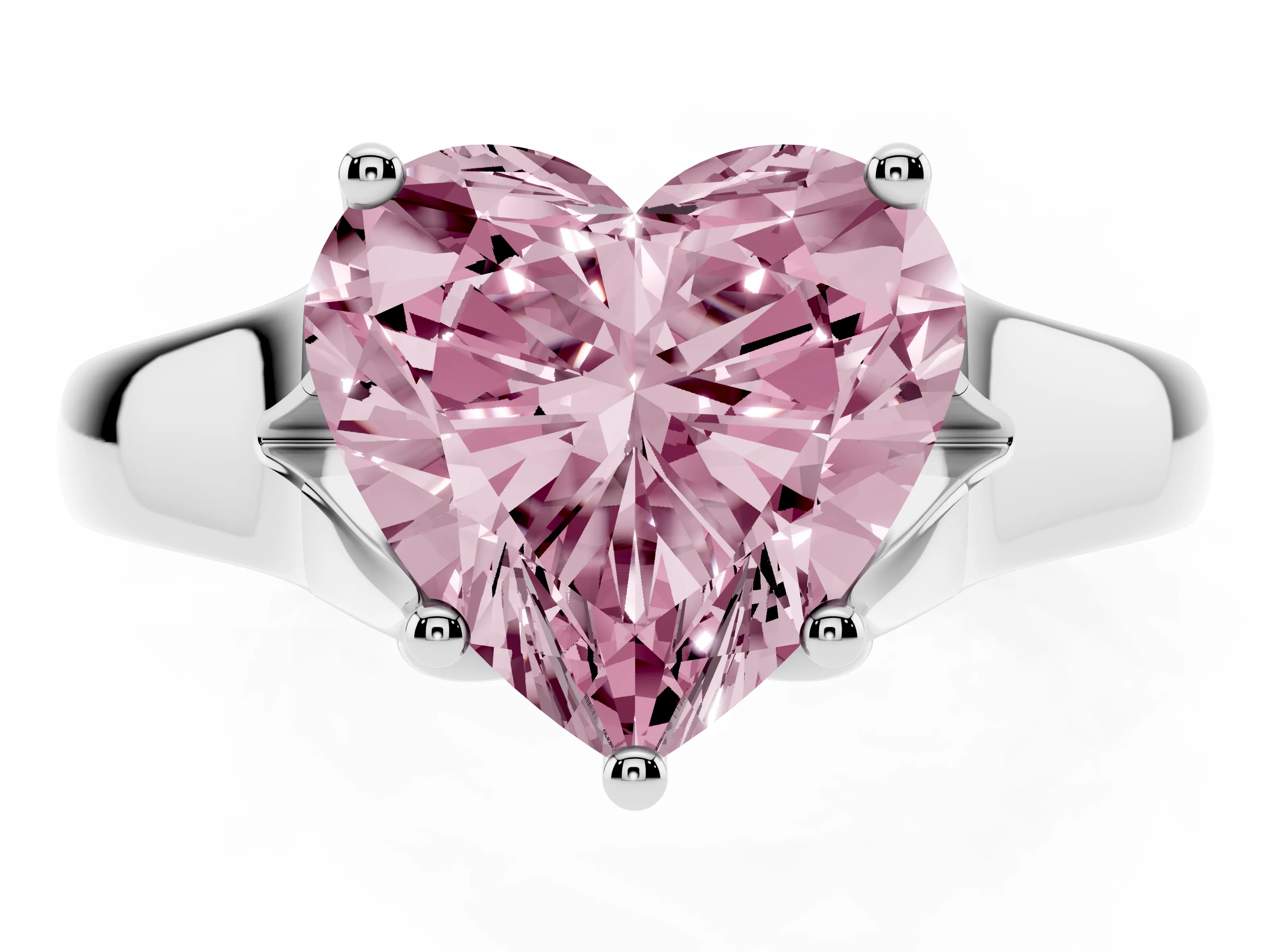 Fancy Pink Heart Cut Diamond Solitaire Ring Set in White gold with Arched Cathedral Band and Prong Setting