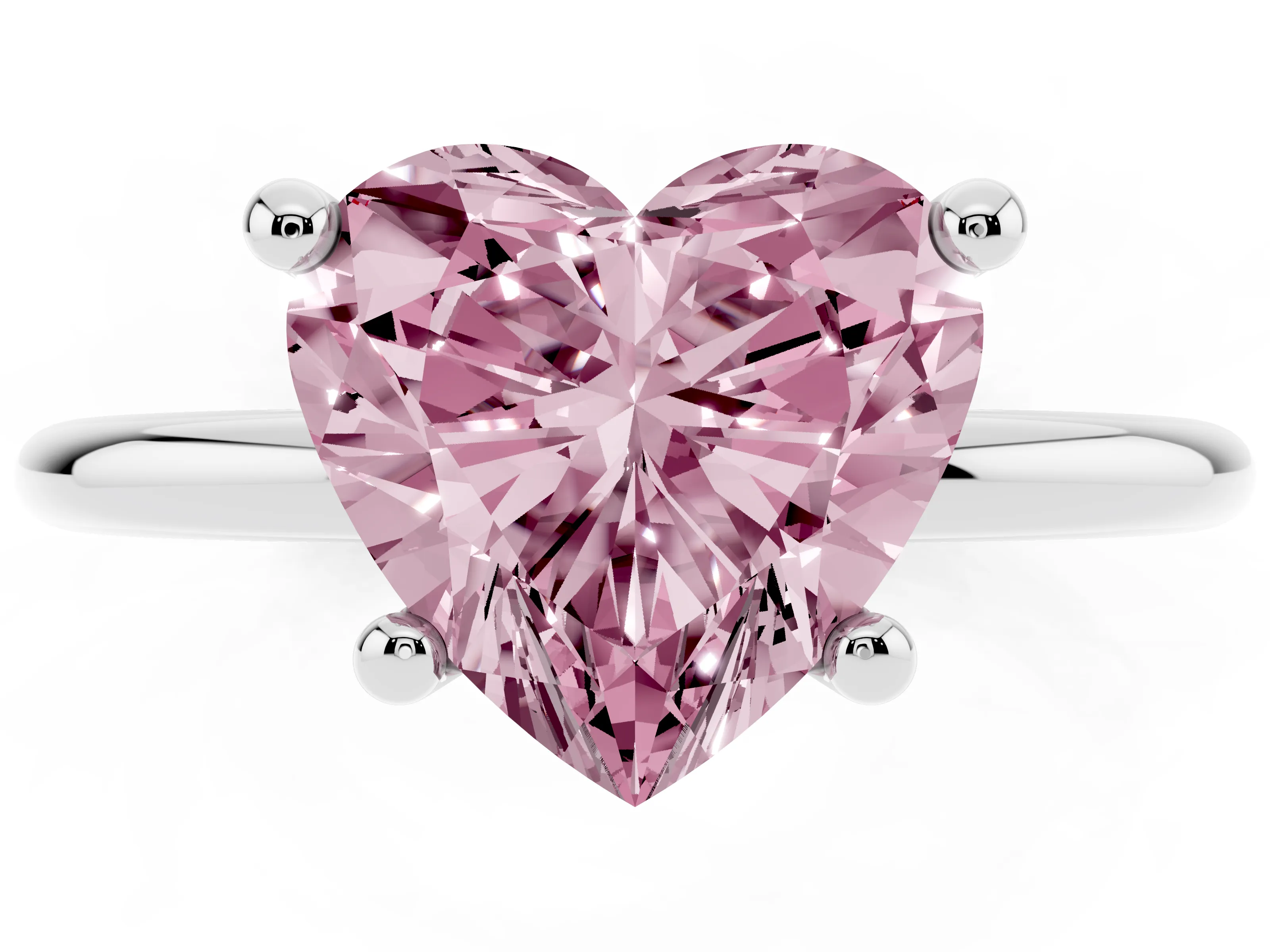 Fancy Pink Heart Cut Diamond Solitaire Ring Set in Platinum with Secure Prong Setting on a Classic Band