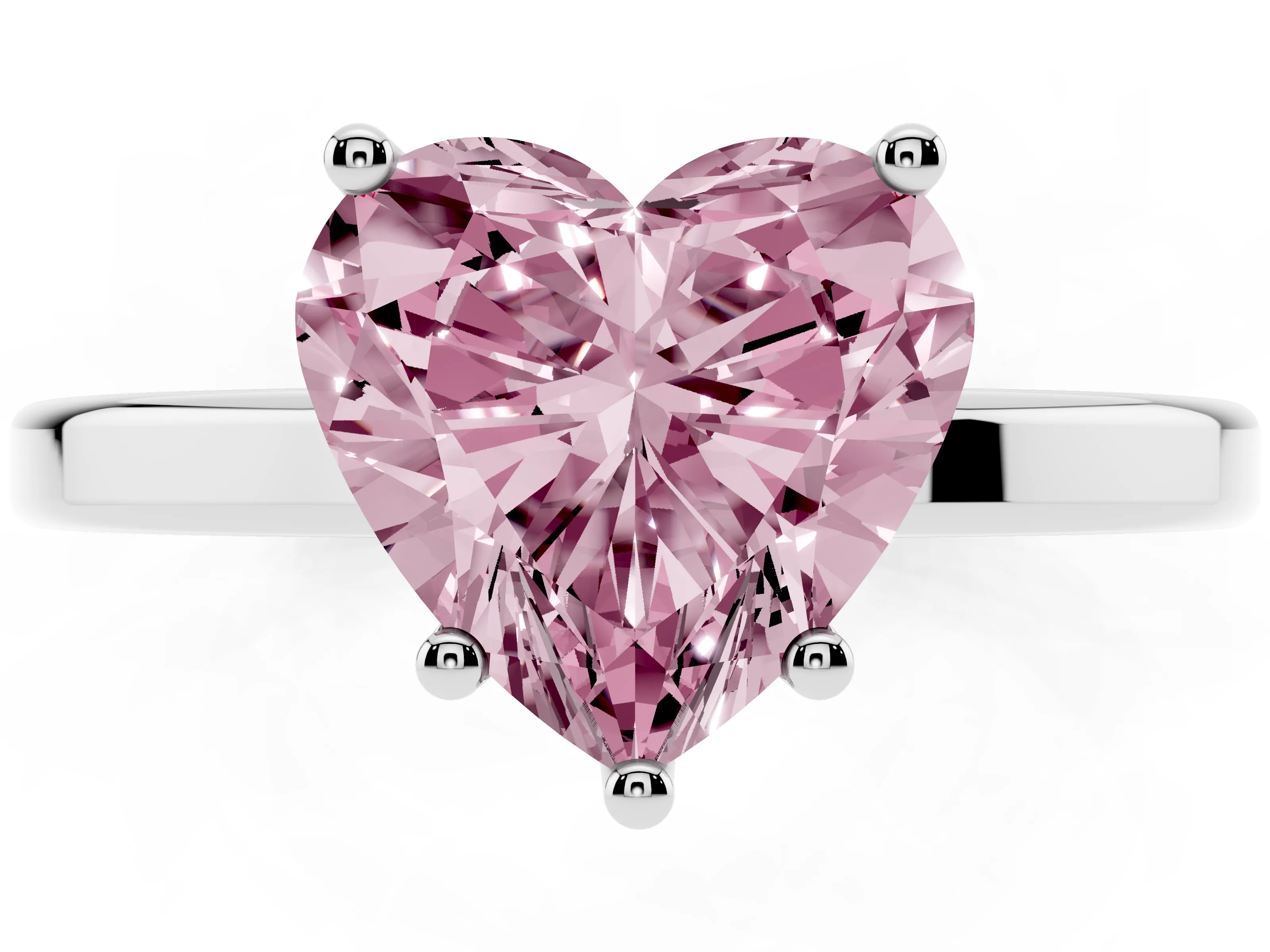 Fancy Pink Heart Cut Diamond Solitaire Engagement Ring Set in Platinum with Prong Setting on a Plain Band