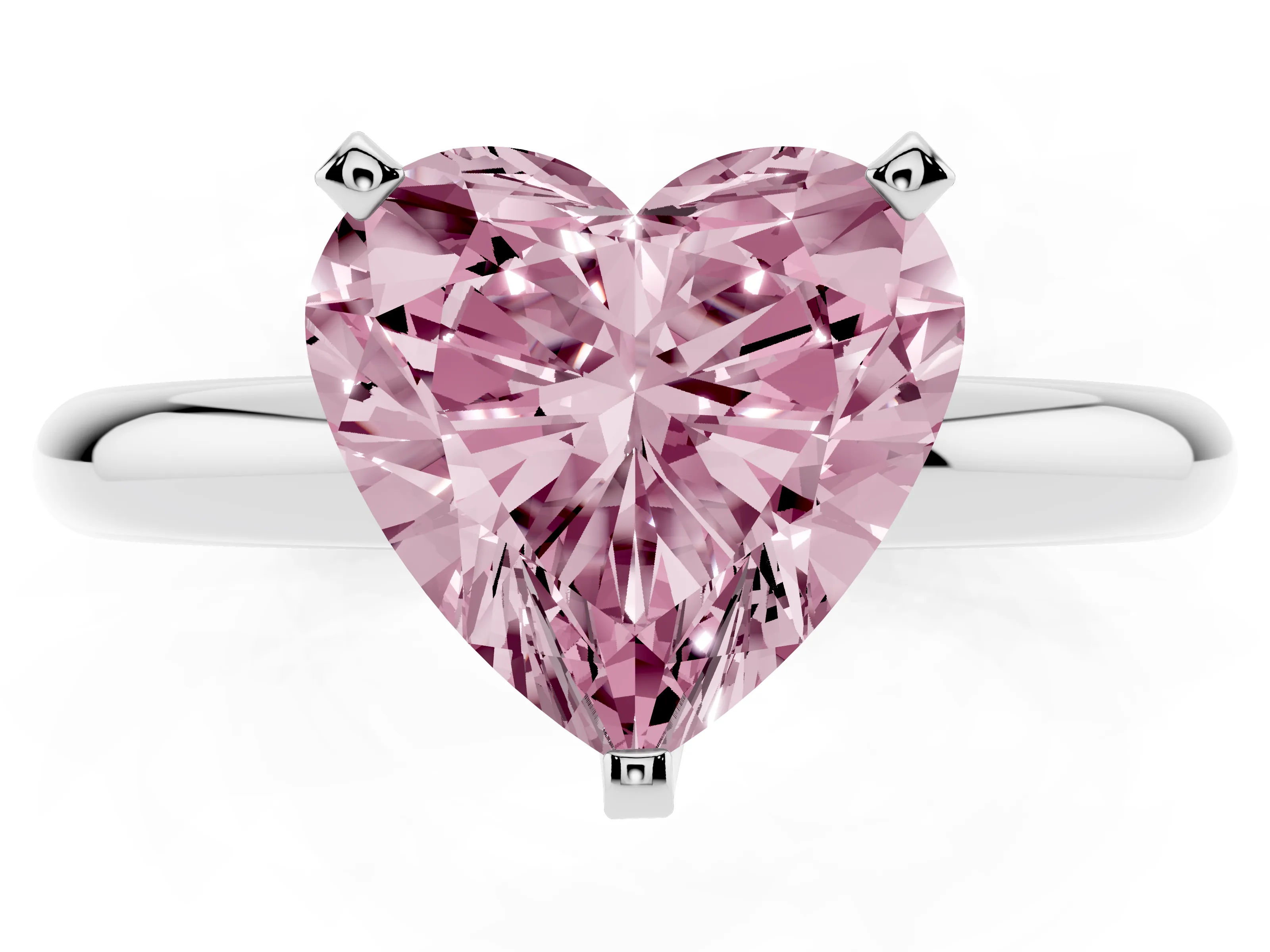 Fancy Pink Heart Cut Diamond Solitaire Engagement Ring Set in White gold with Round Band and Prong Setting
