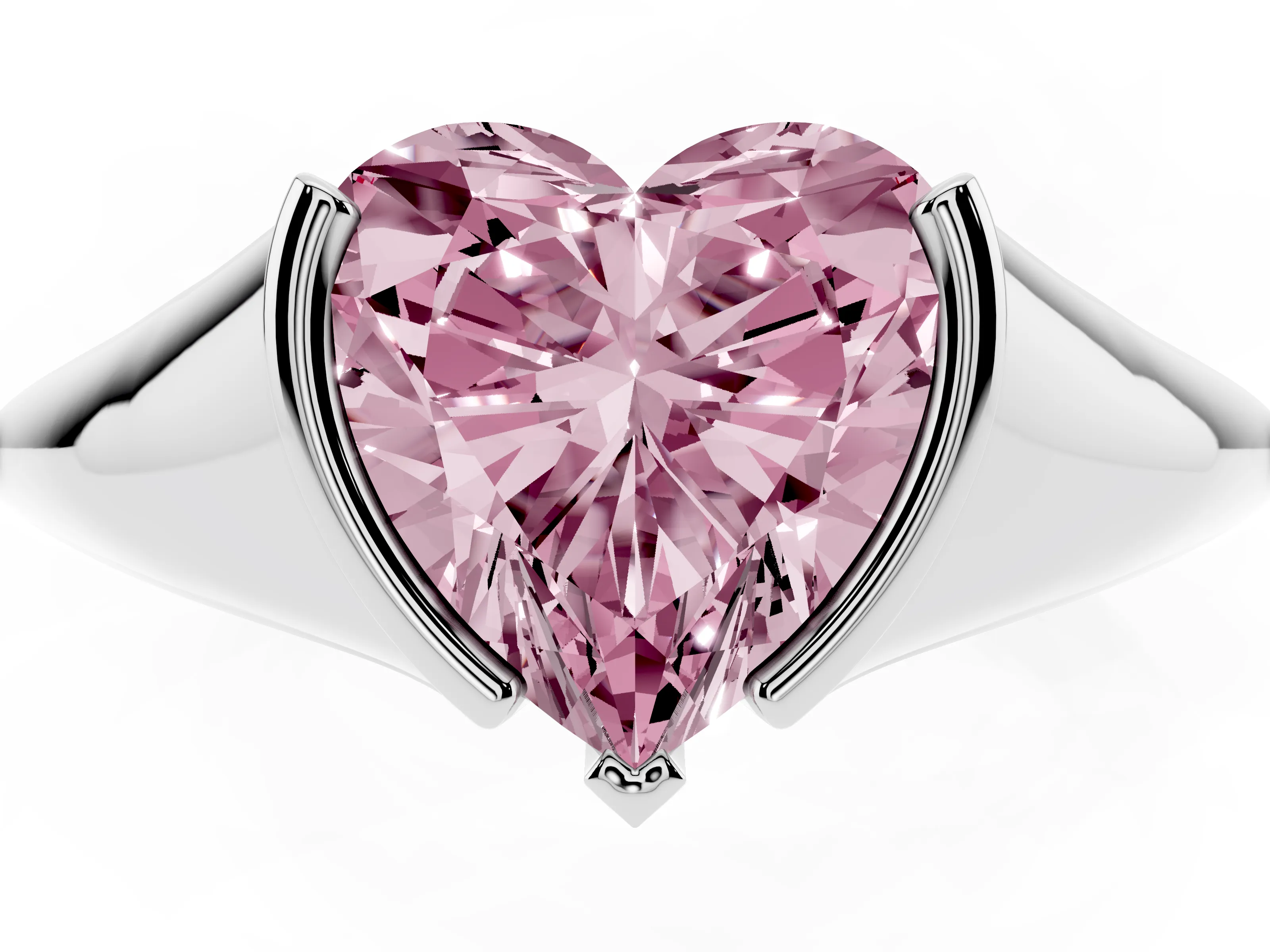 Fancy Pink Heart Cut Diamond Solitaire Tension Set Ring Set in Silver