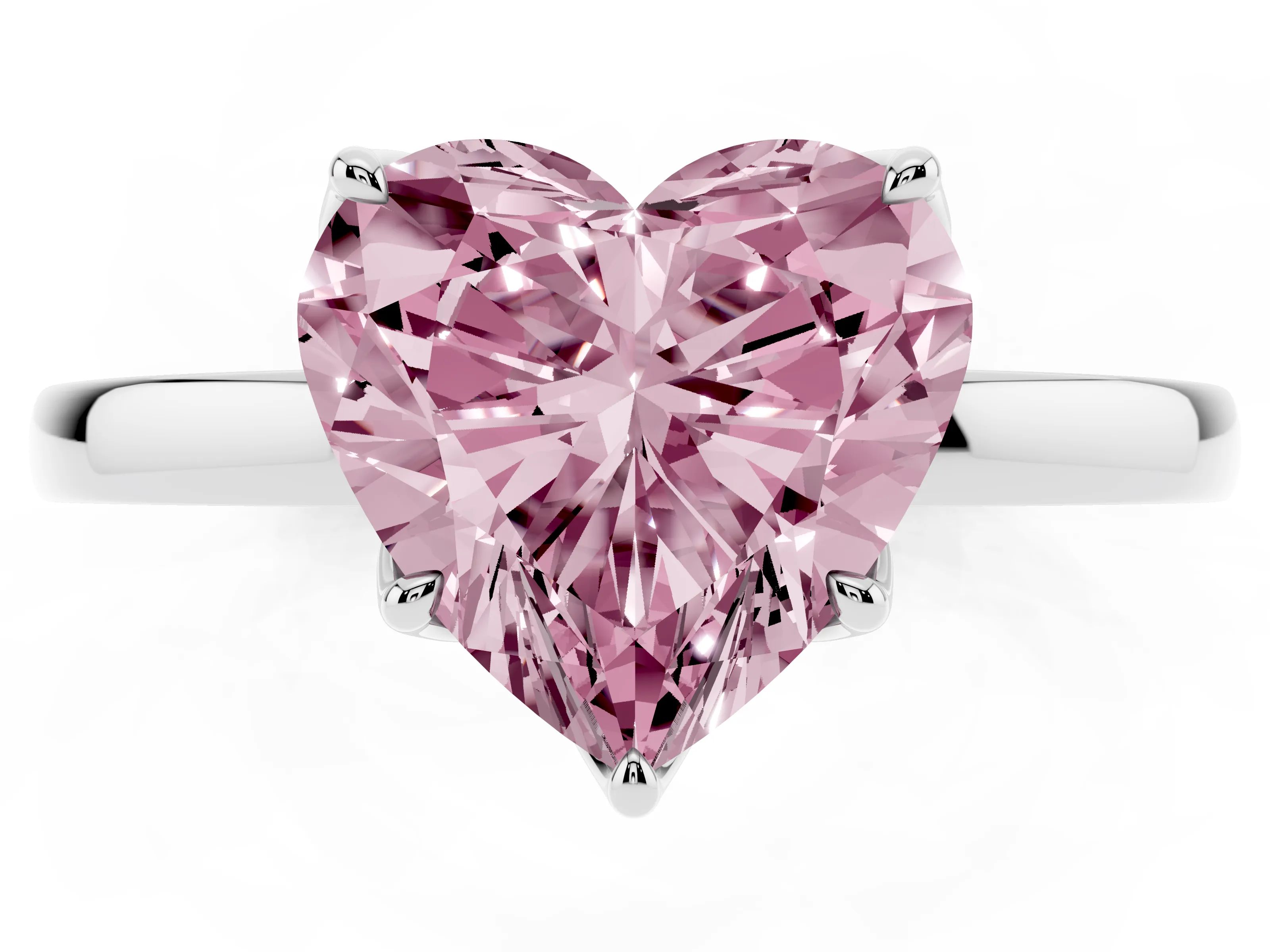 Fancy Pink Heart Cut Diamond Solitaire Ring Set in White gold with Prong Setting and Thin Polished Band
