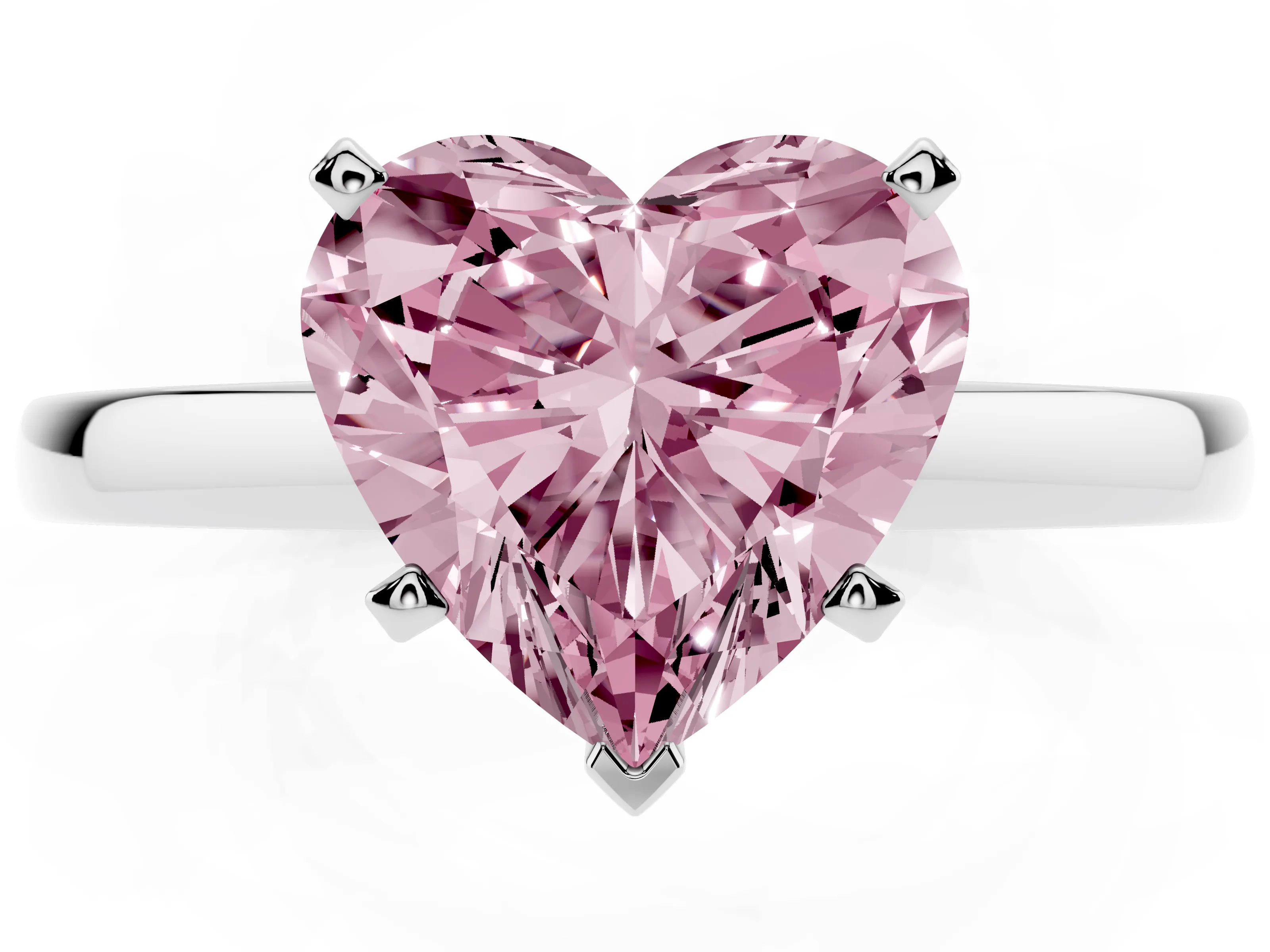 Fancy Pink Heart Cut Diamond Solitaire Engagement Ring Set in Silver with Prong Setting on a Classic Band