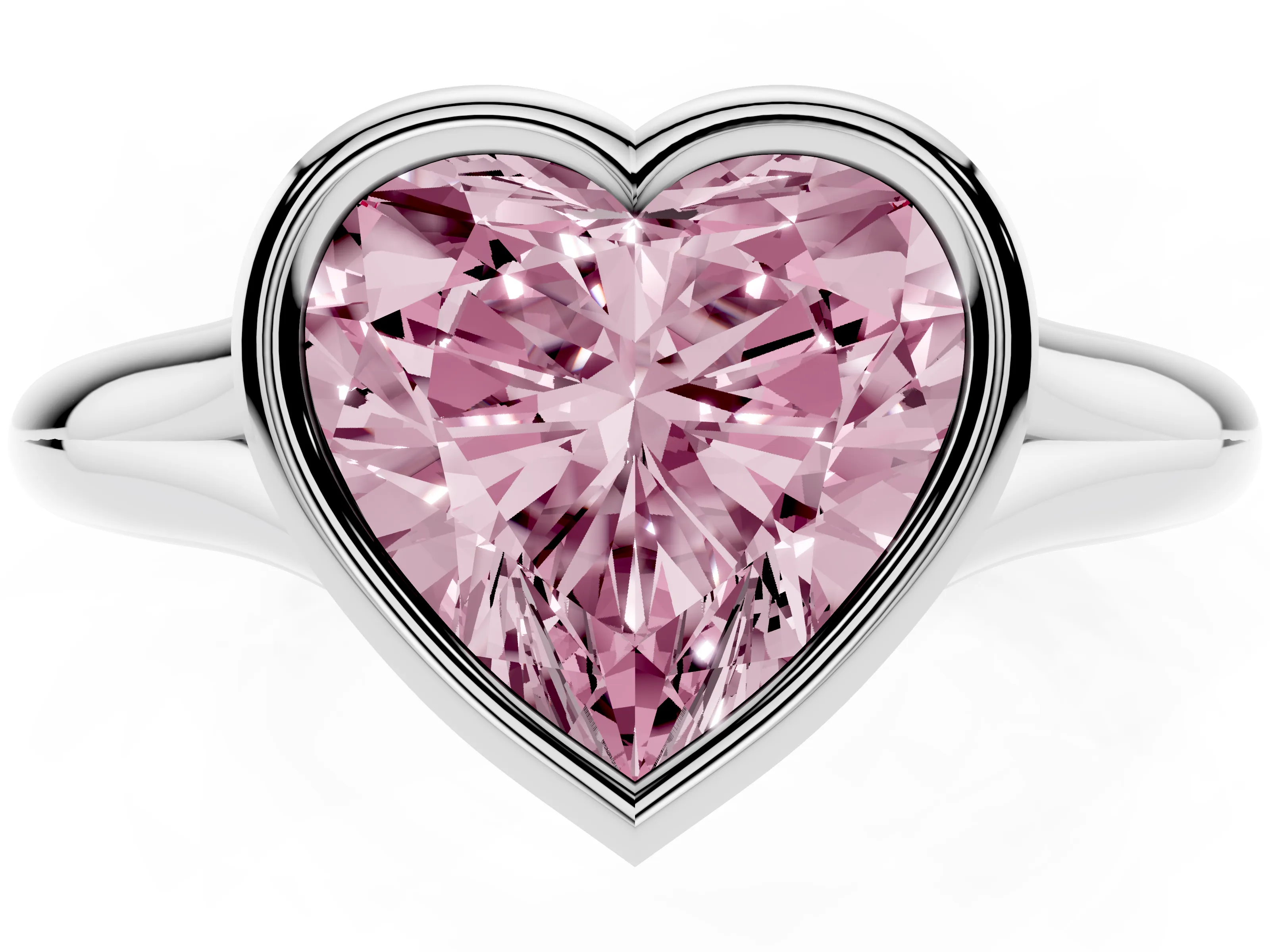 Fancy Pink Bezel Set Heart Cut Diamond Solitaire Ring Set in White gold with Smooth Band