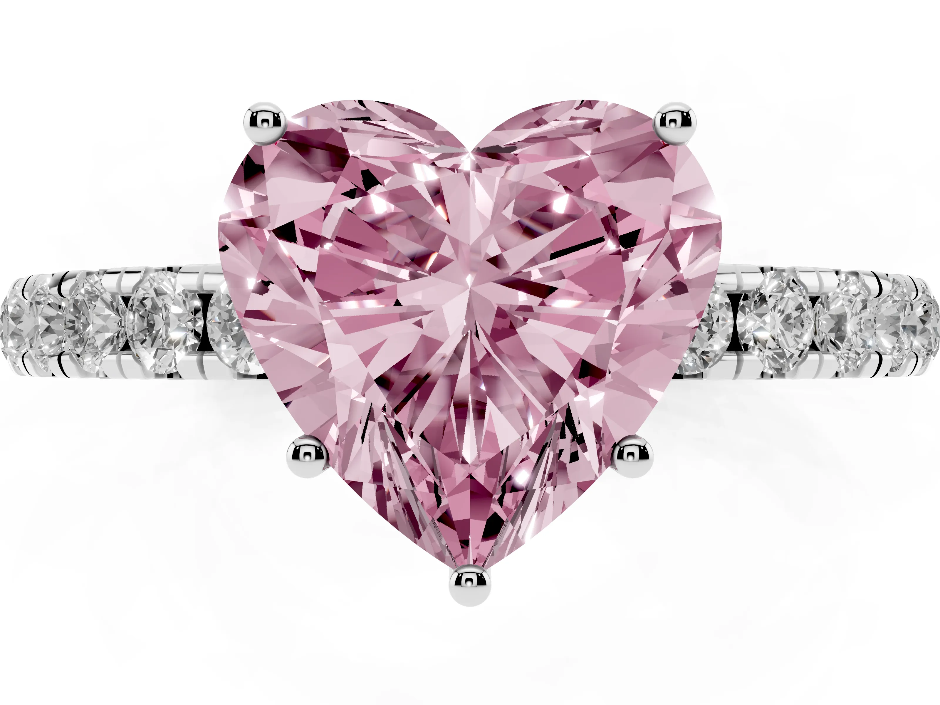 Fancy Pink Heart Cut Diamond Pavé Solitaire Engagement Ring Set in White gold with Prong Setting