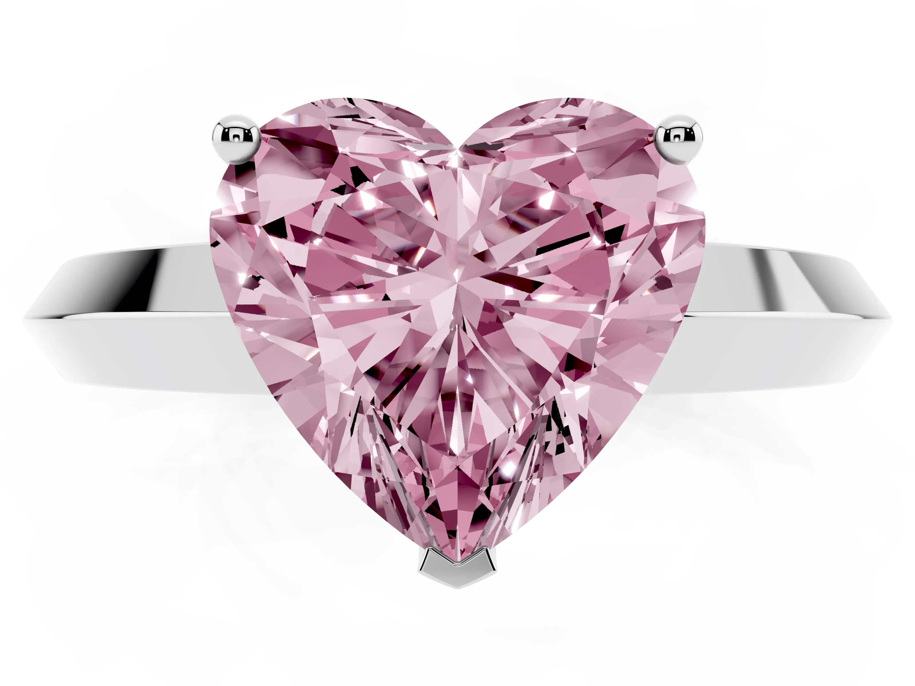Fancy Pink Heart Cut Diamond Solitaire Engagement Ring Set in Silver with Flat Band and Prong Setting