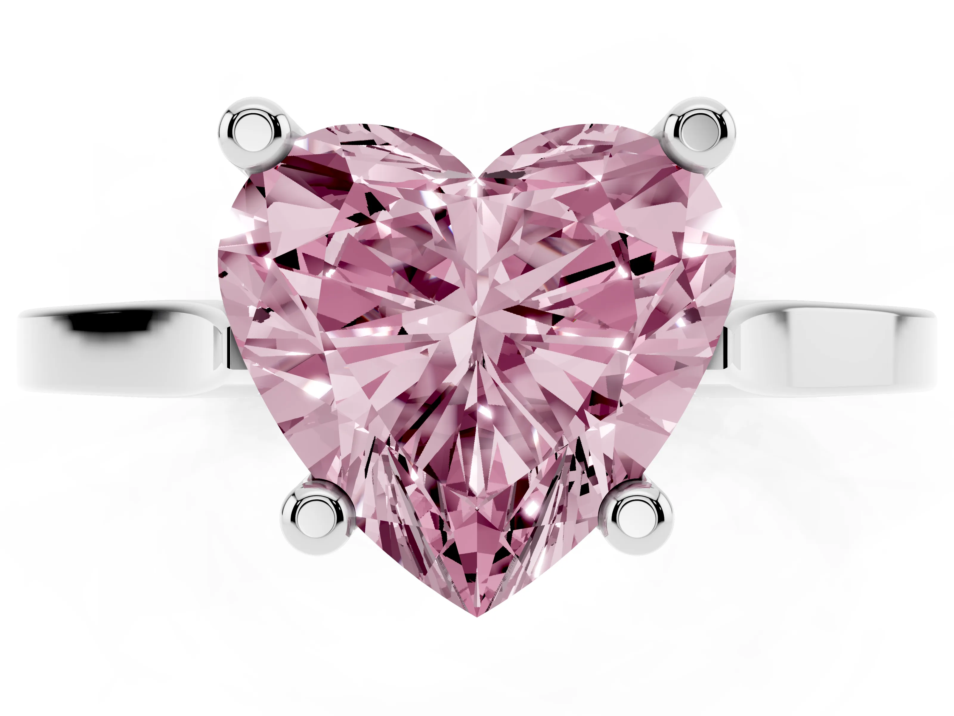 Fancy Pink Heart Cut Diamond Solitaire Ring Set in Platinum with Prong Setting and Tapered Band