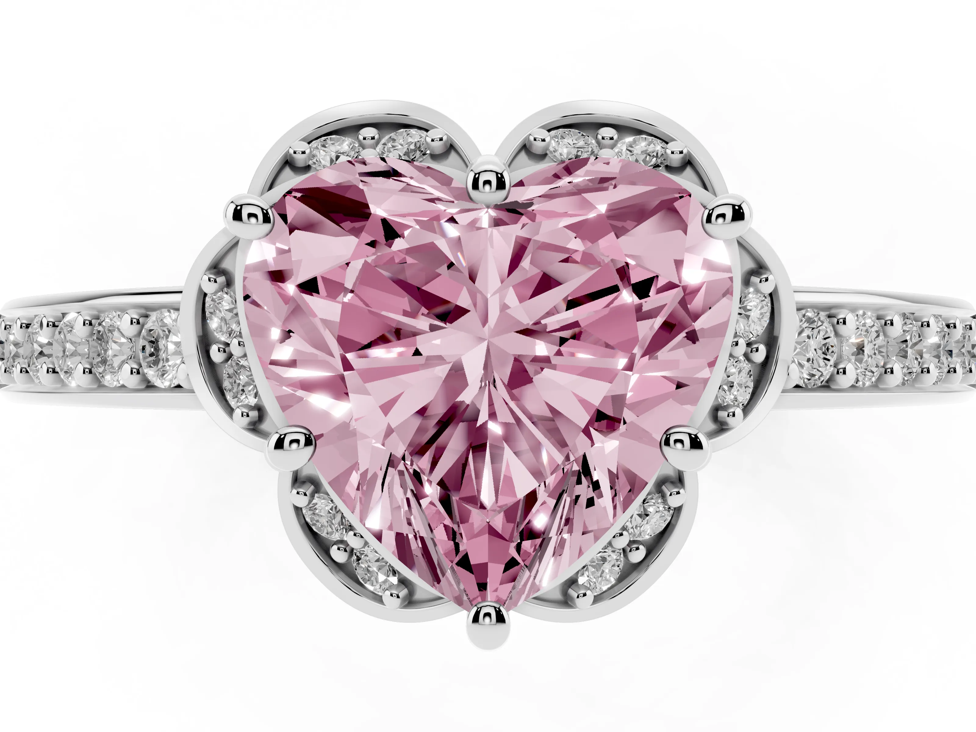Fancy Pink Heart Cut Diamond Halo Ring Set in Platinum with Channel Set Band and Prong Setting