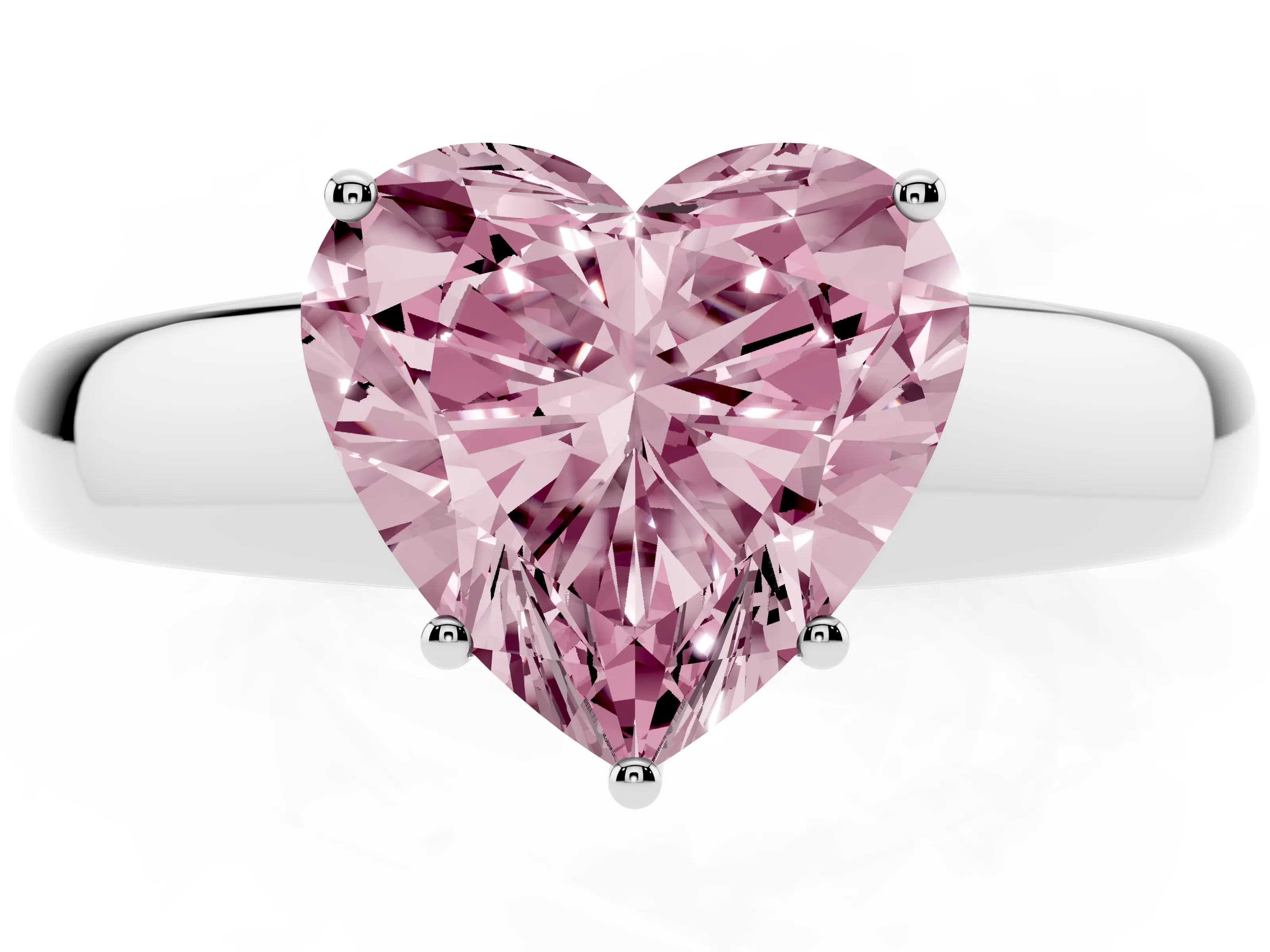 Fancy Pink Heart Cut Diamond Solitaire Ring Set in Silver with Tapered Band and Prong Setting
