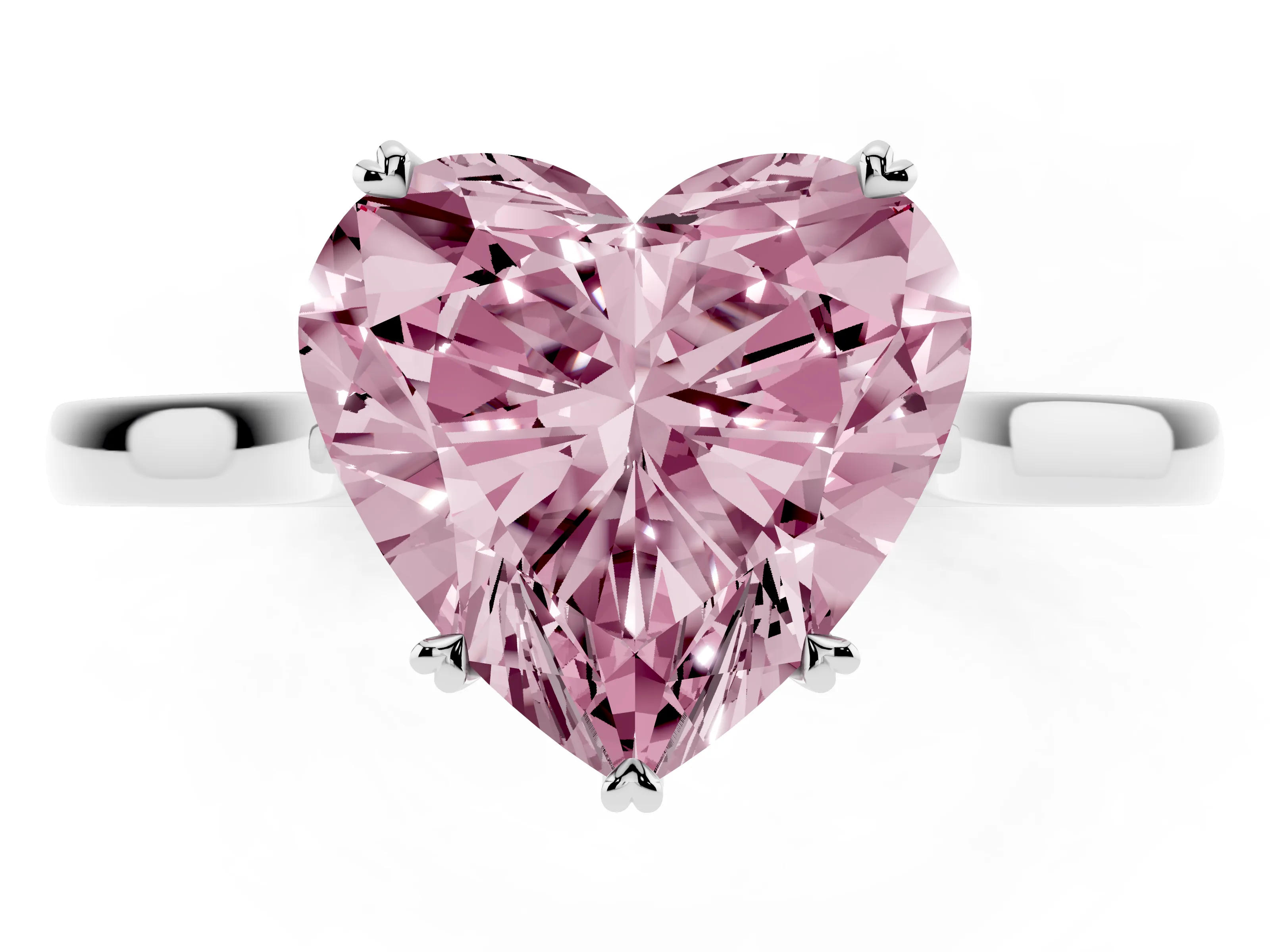 Fancy Pink Heart Cut Diamond Solitaire Heart Prong Engagement Ring Set in White gold with Tapered Band