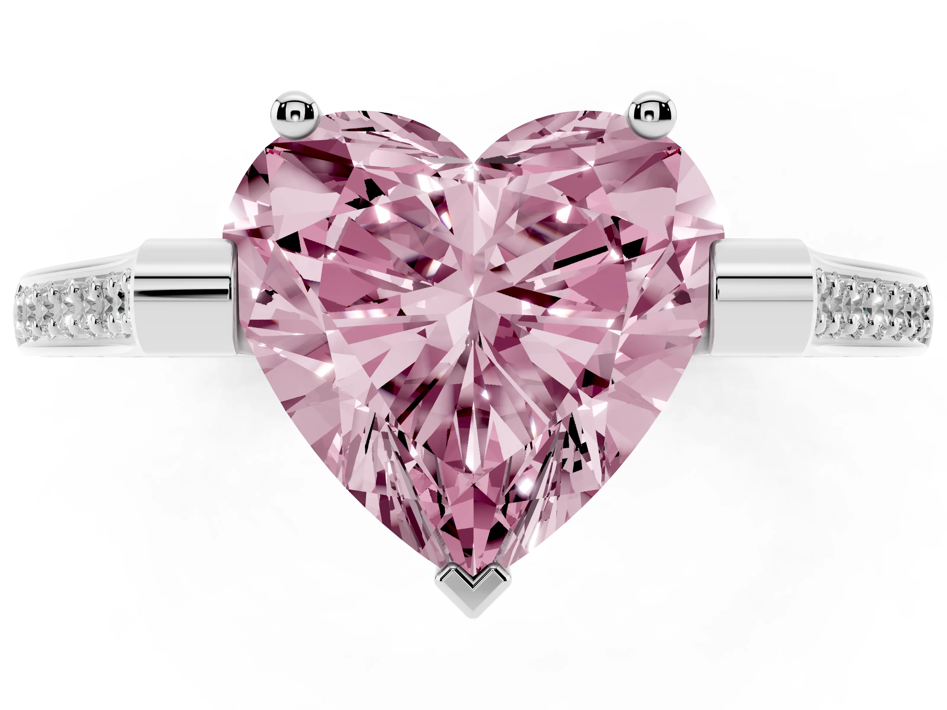Fancy Pink Heart Cut Diamond Solitaire Ring Set in White gold with Channel Set Band and Bezel Prong Setting