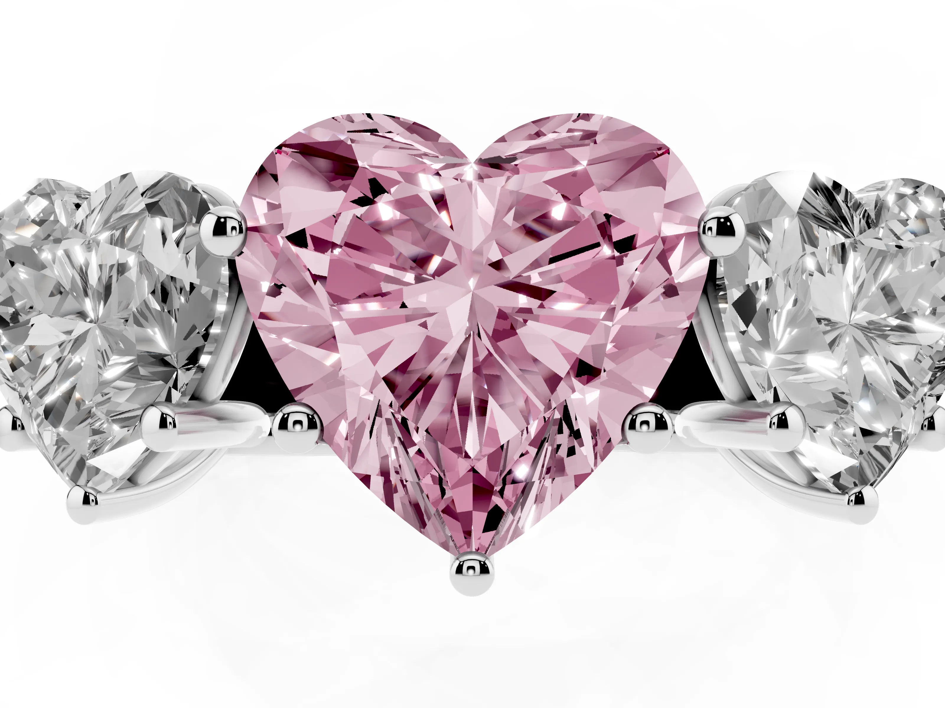 Fancy Pink Heart Cut Diamond Three-Stone Ring Set in Silver with Plain Polished Band