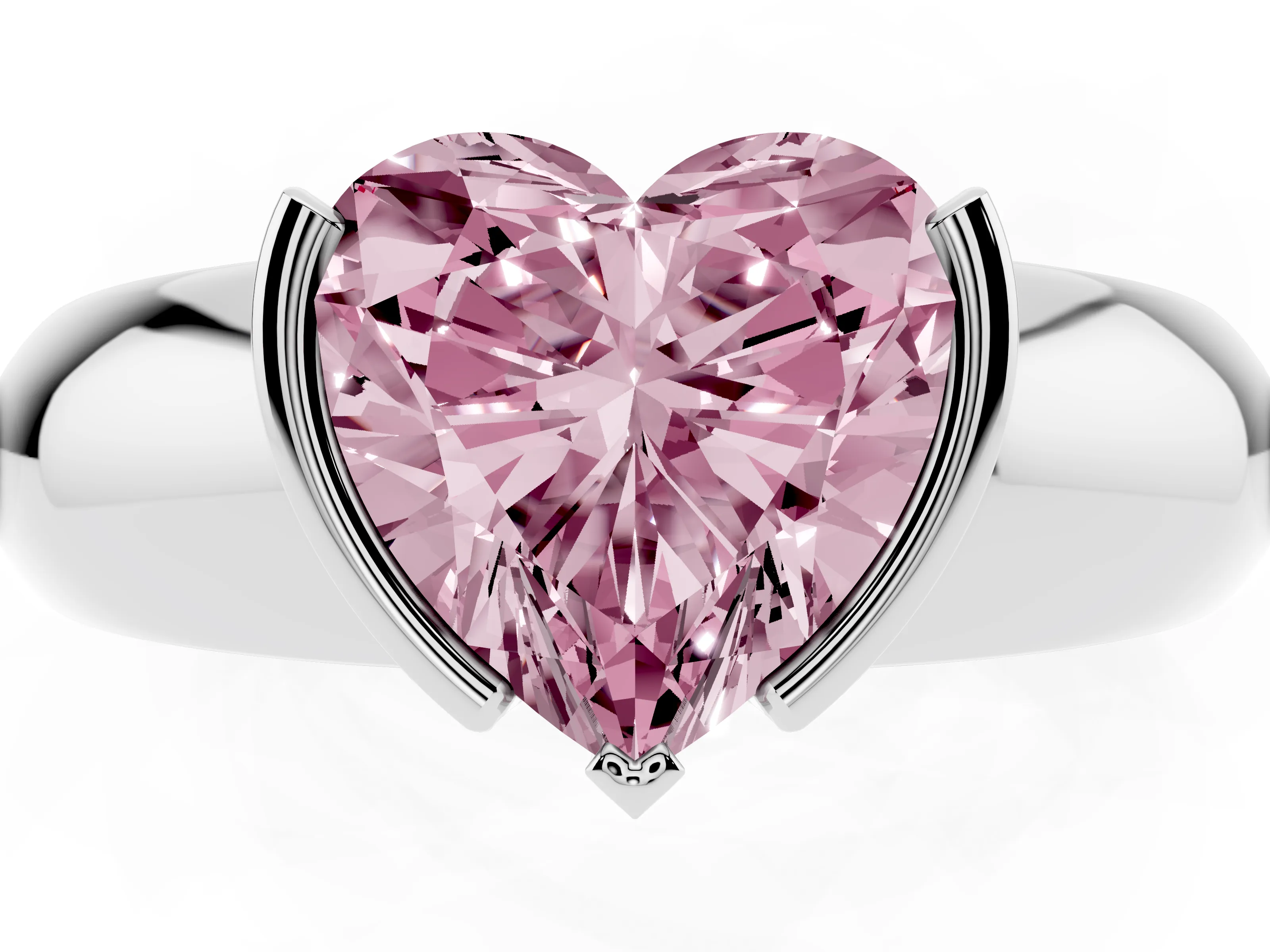 Fancy Pink Heart Cut Diamond Solitaire Tension Set Ring Set in White gold with Wide Band