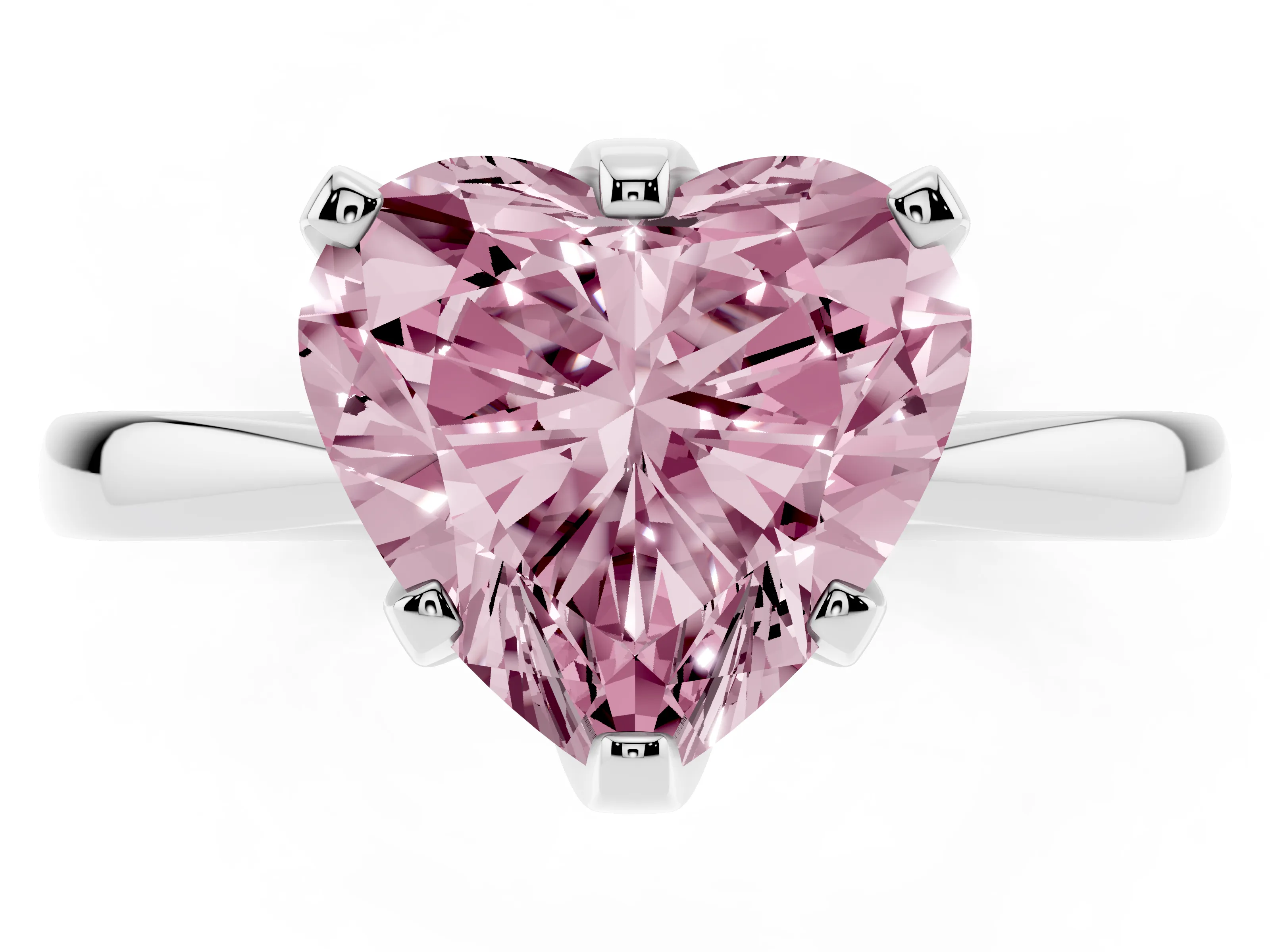 Fancy Pink Heart Cut Diamond Solitaire Engagement Ring Set in Platinum with Slim Tapered Solitaire Band