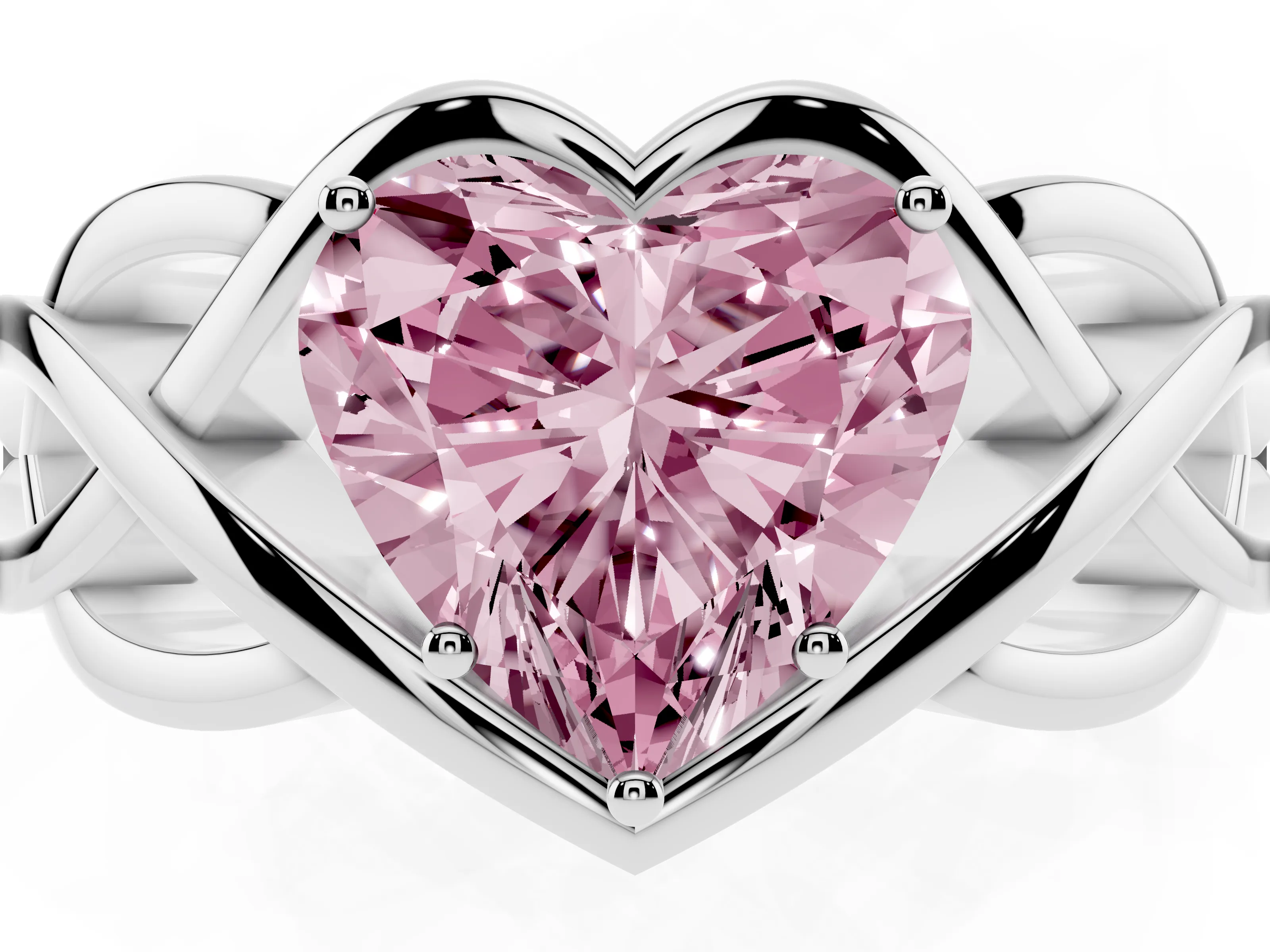 Fancy Pink Heart Cut Diamond Solitaire Ring Set in Platinum with Intertwined Band