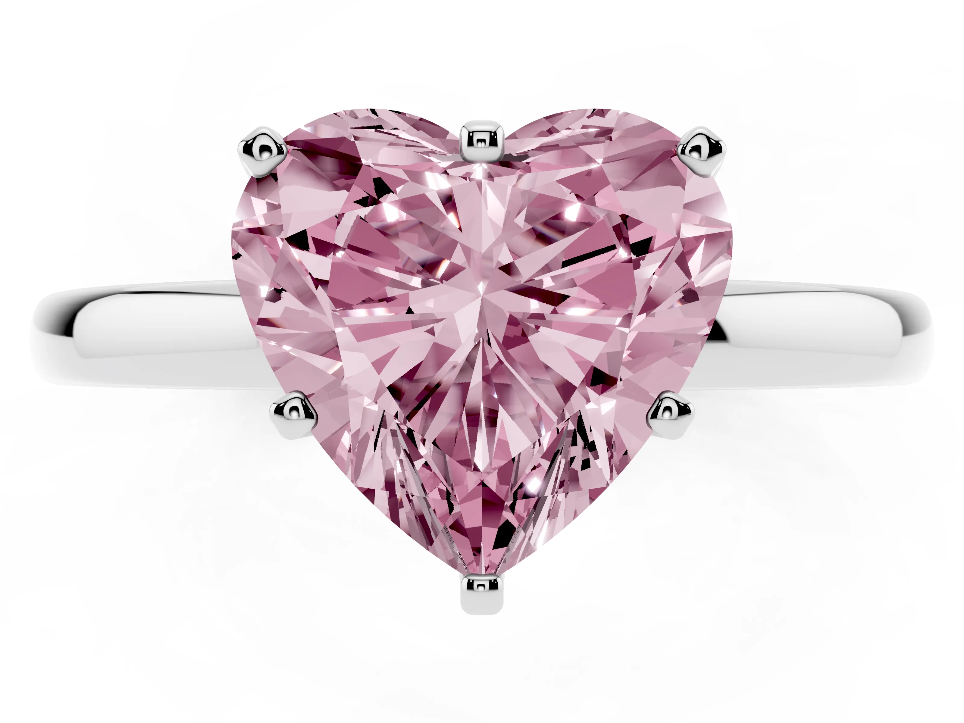 Fancy Pink Heart Cut Diamond Solitaire Ring Set in White gold with Raised Prong Setting on a Classic Band