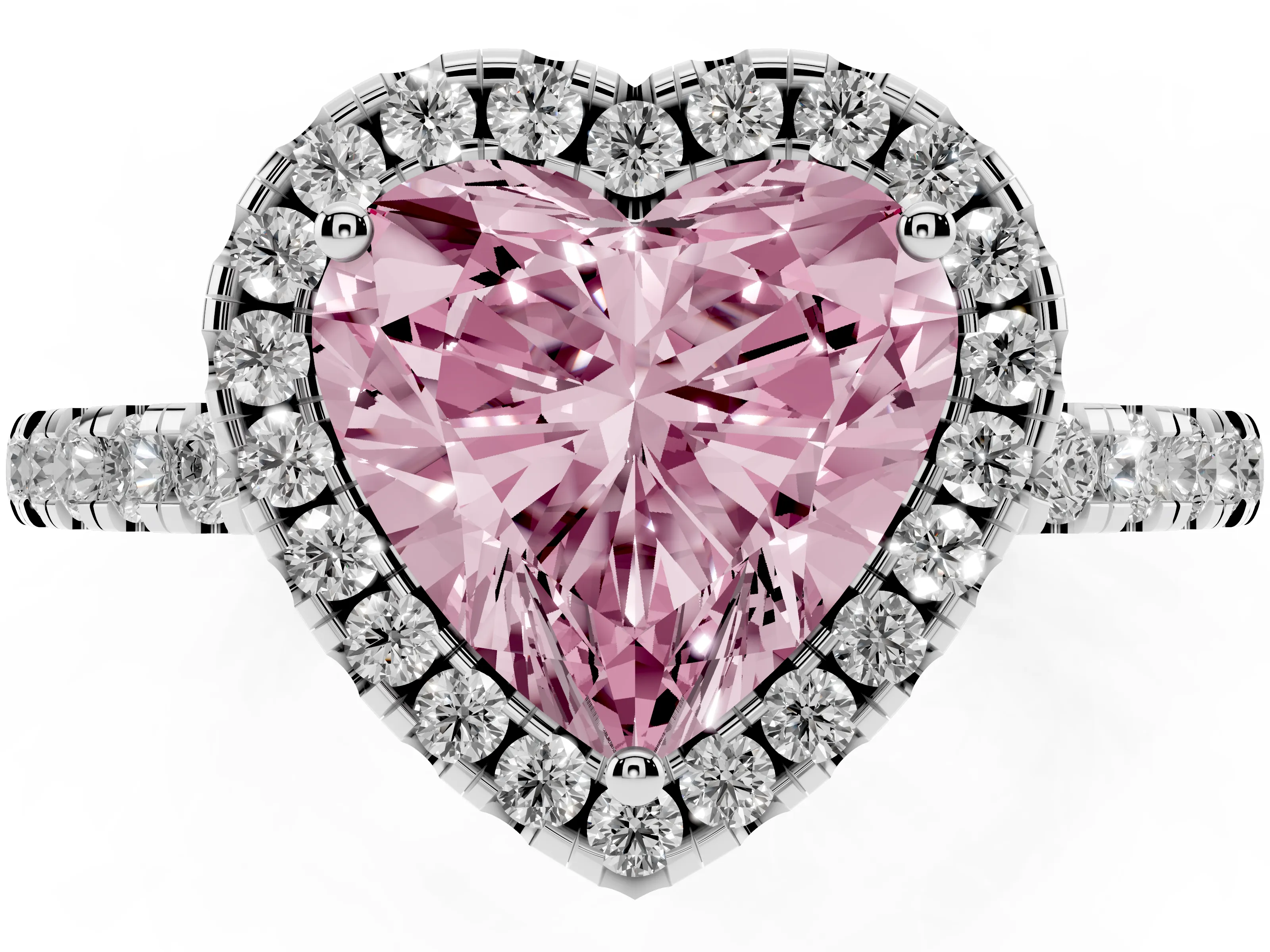 Fancy Pink Heart Cut Diamond Pavé Band Halo Engagement Ring Set in Silver with Prong Setting