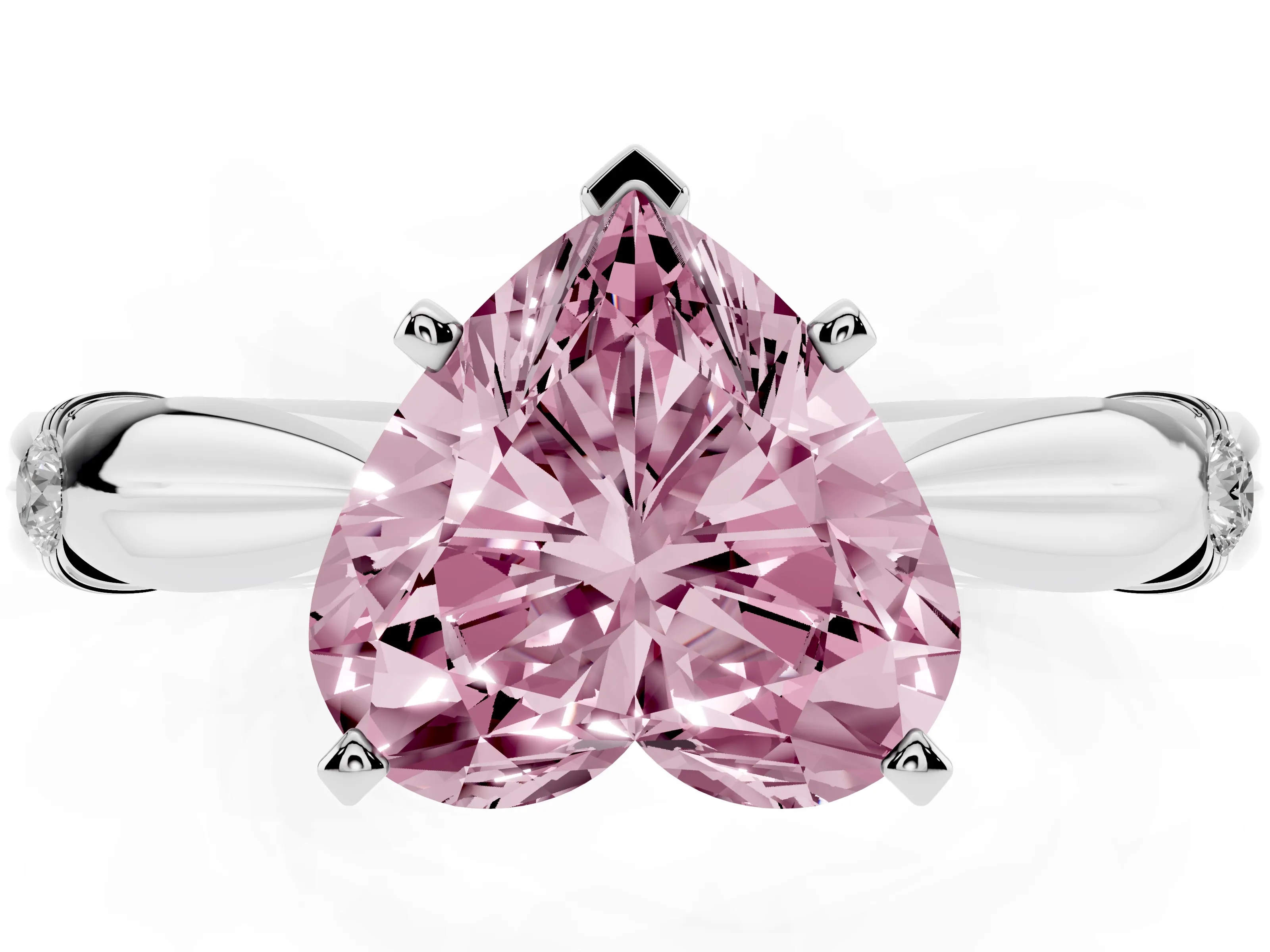 Fancy Pink Heart Cut Diamond Solitaire Twisted Band Ring Set in Silver with Accent Stones and Prong Setting