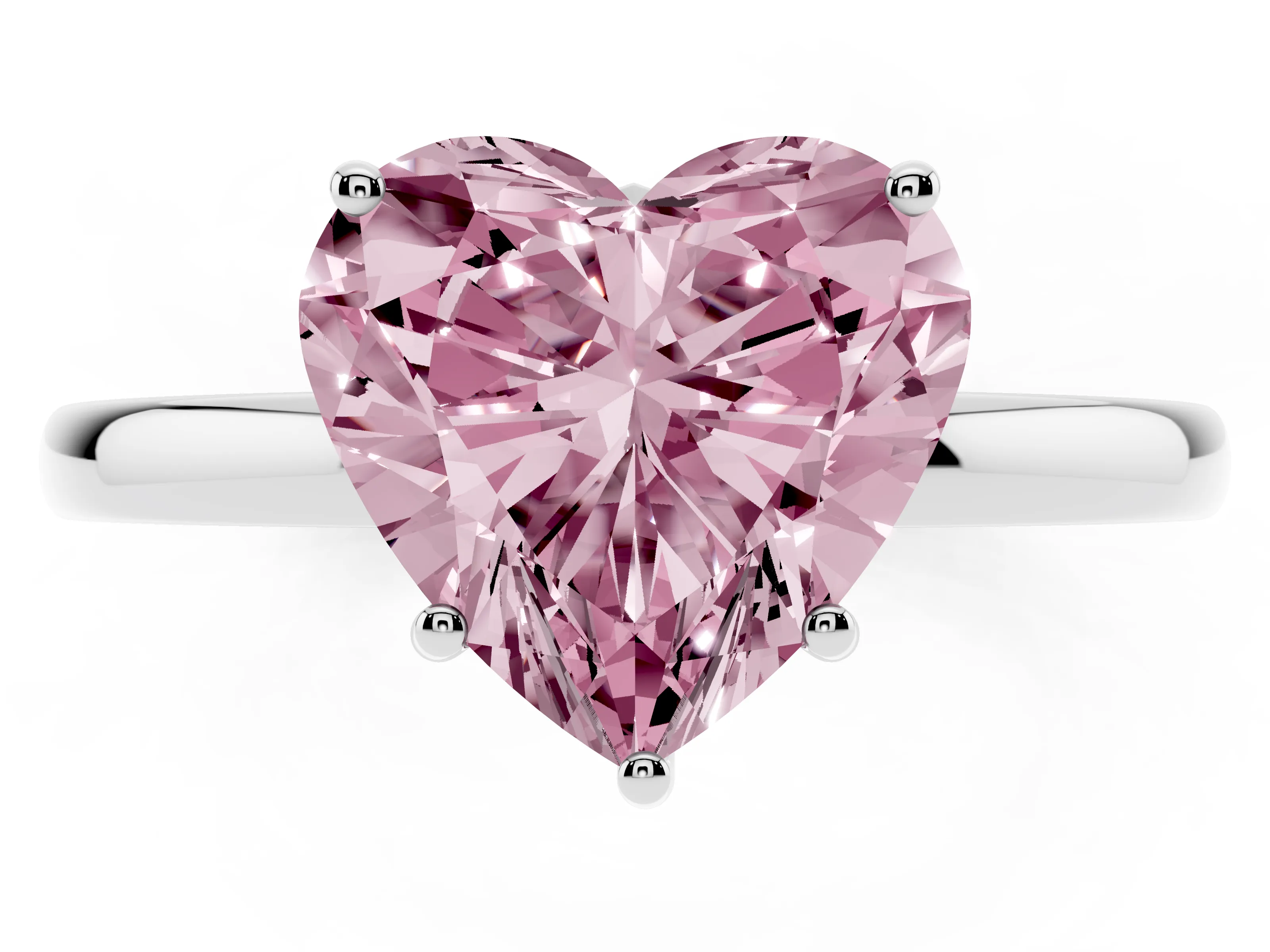 Fancy Pink Heart Cut Diamond Solitaire Ring Set in Silver with Plain Band and Prong Setting