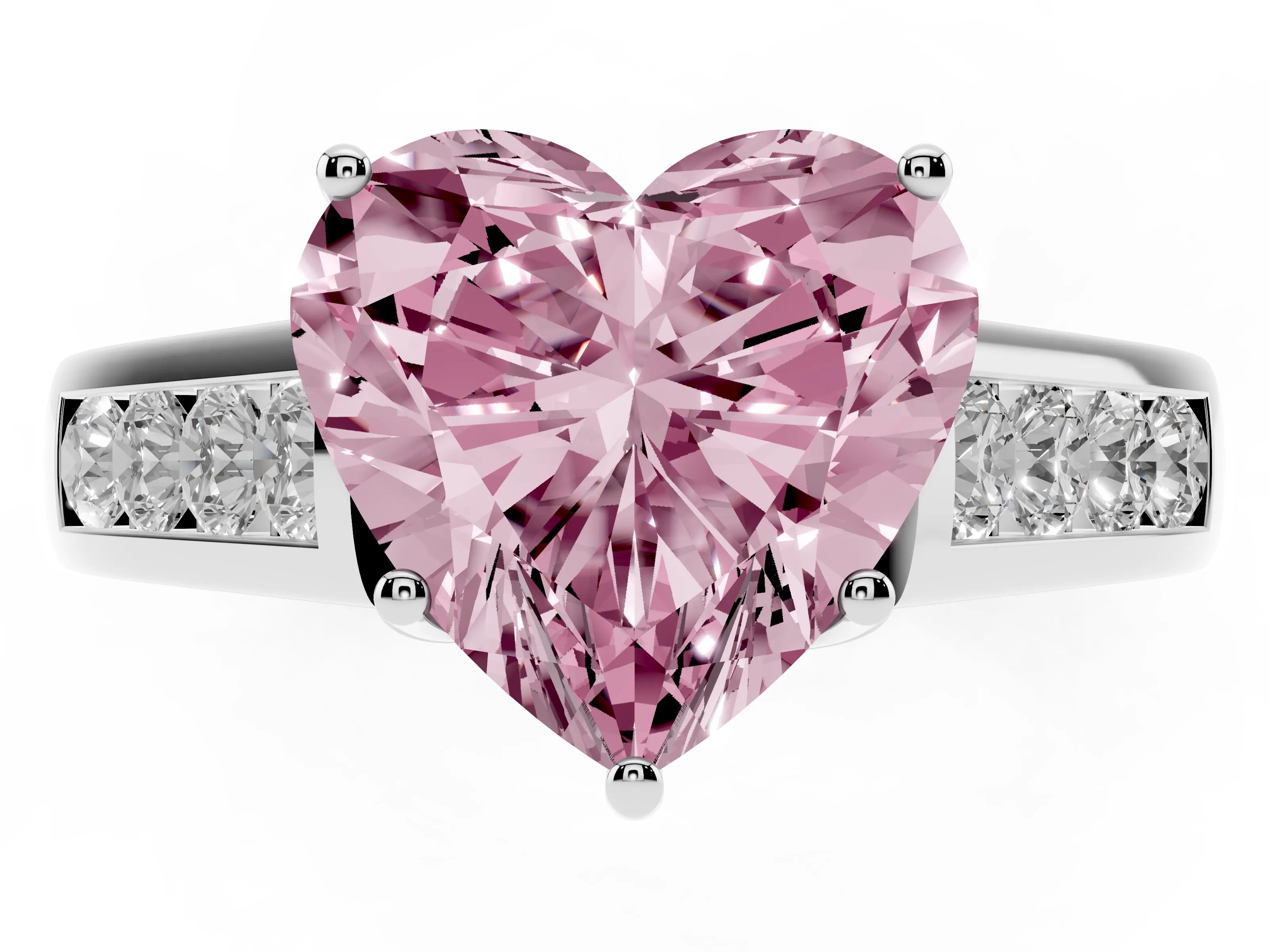 Fancy Pink Heart Cut Diamond Solitaire Channel-Set Engagement Ring Set in Silver with Prong Setting