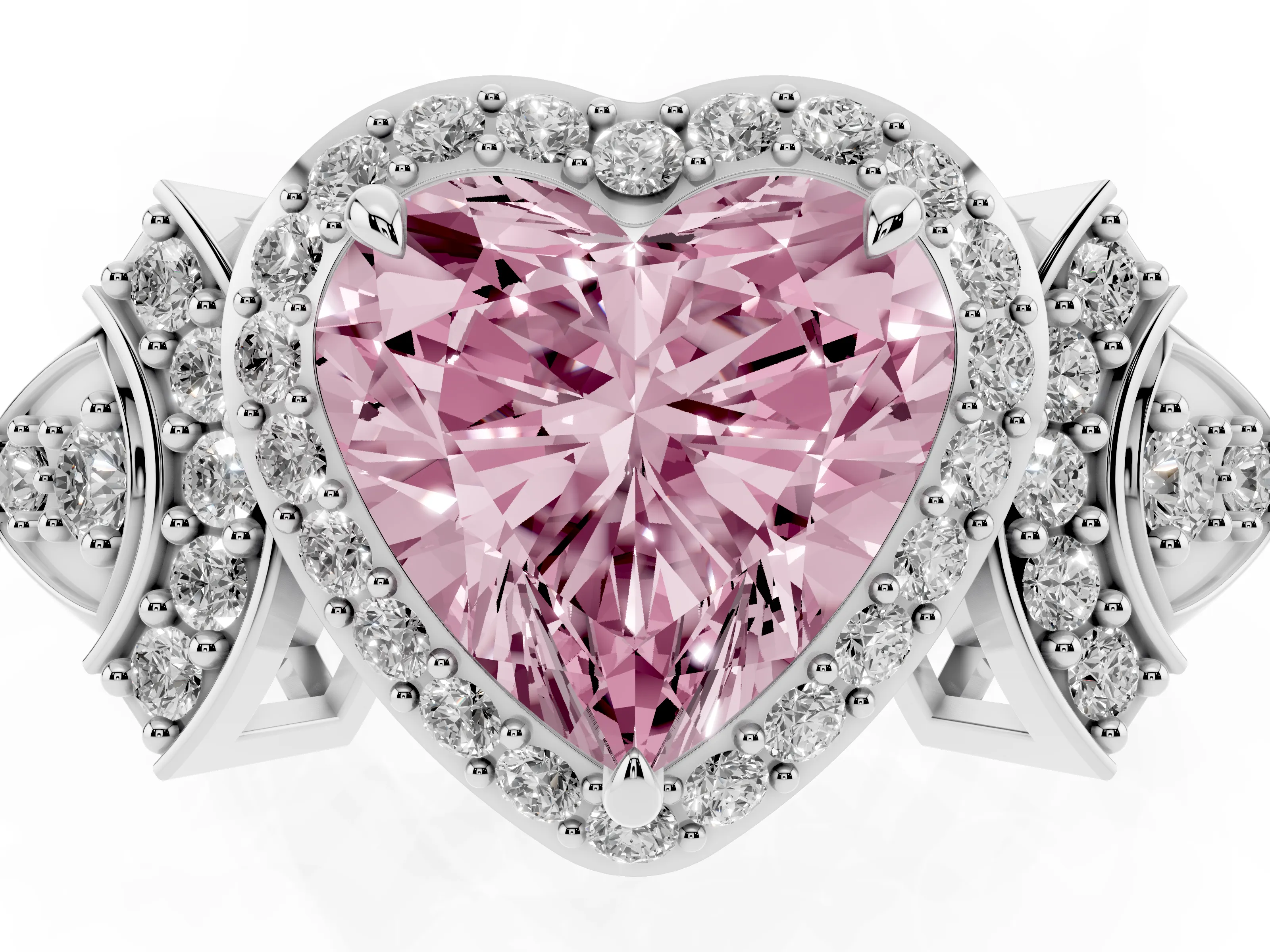 Fancy Pink Heart Cut Diamond Halo Engagement Ring Set in Platinum with Accent Stone Split Shank