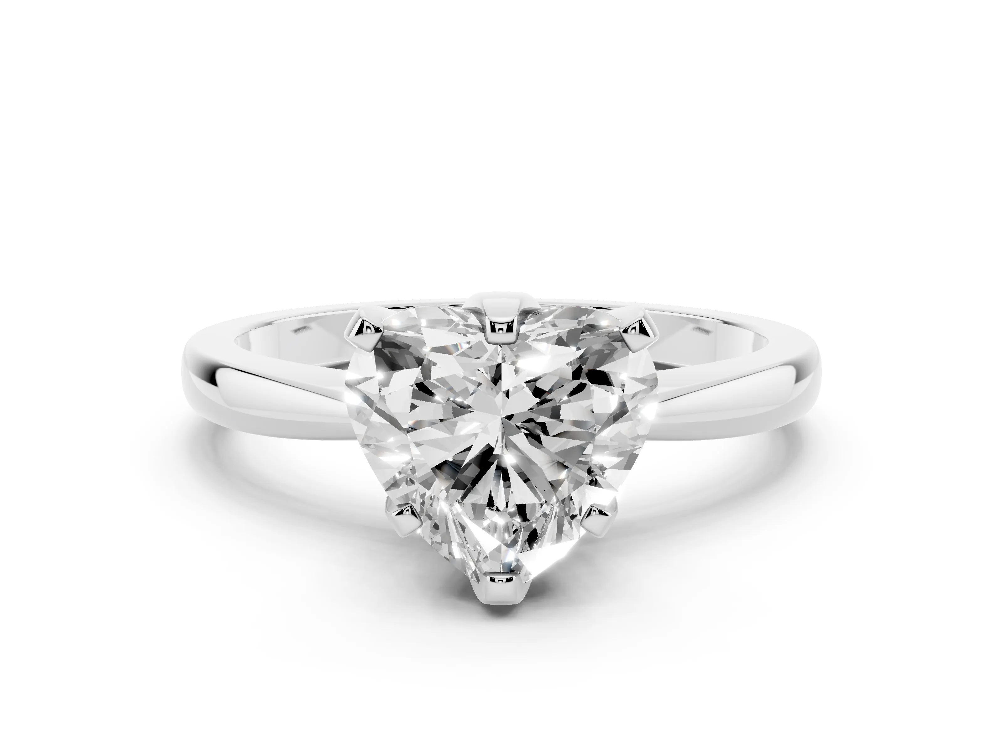 Heart Cut Diamond Solitaire Engagement Ring Set in White gold with Slim Tapered Solitaire Band