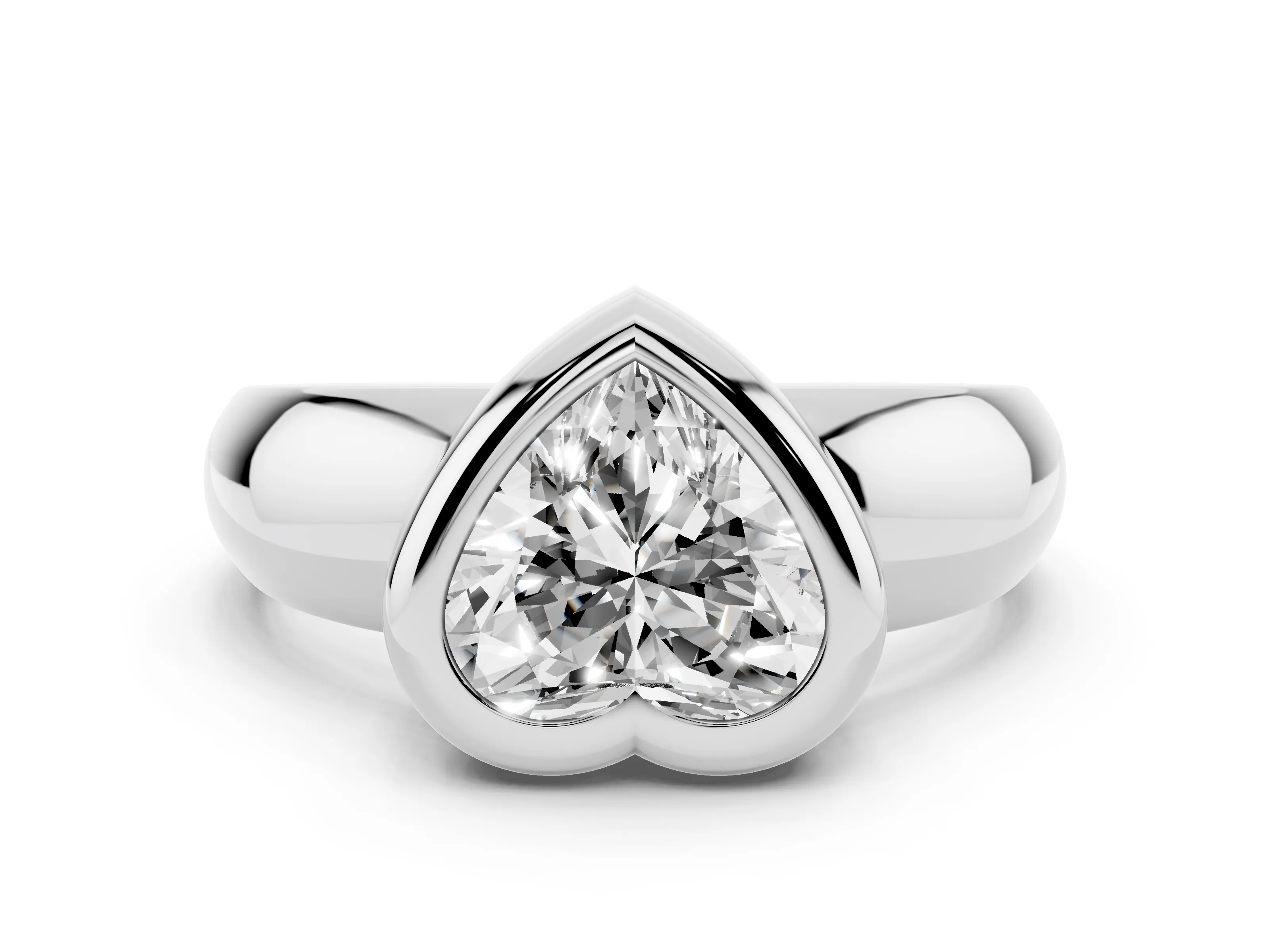 Bezel Set Heart Cut Diamond Solitaire Ring Set in White gold with Wide Band