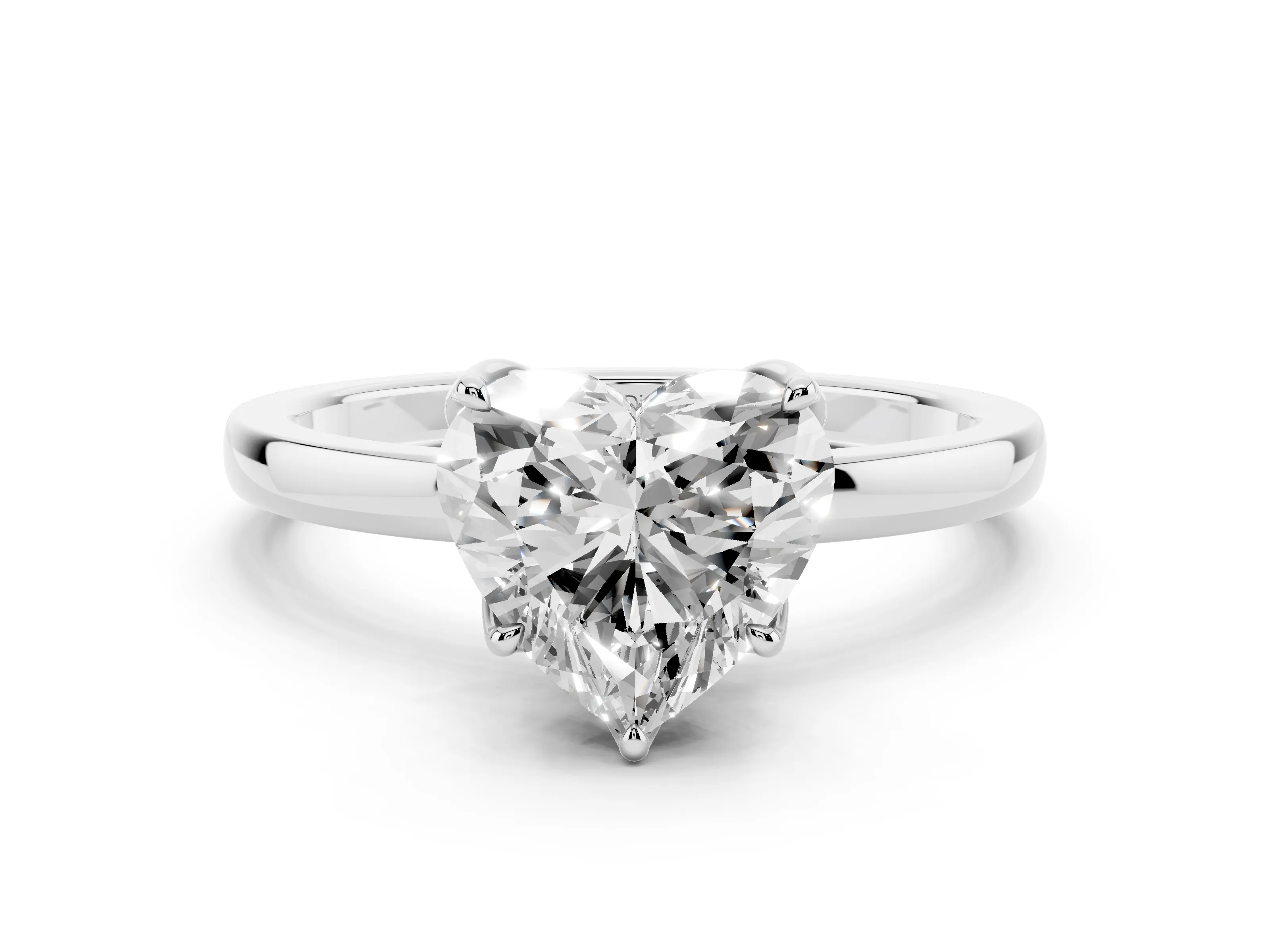 Heart Cut Diamond Solitaire Ring Set in White gold with Prong Setting and Thin Polished Band