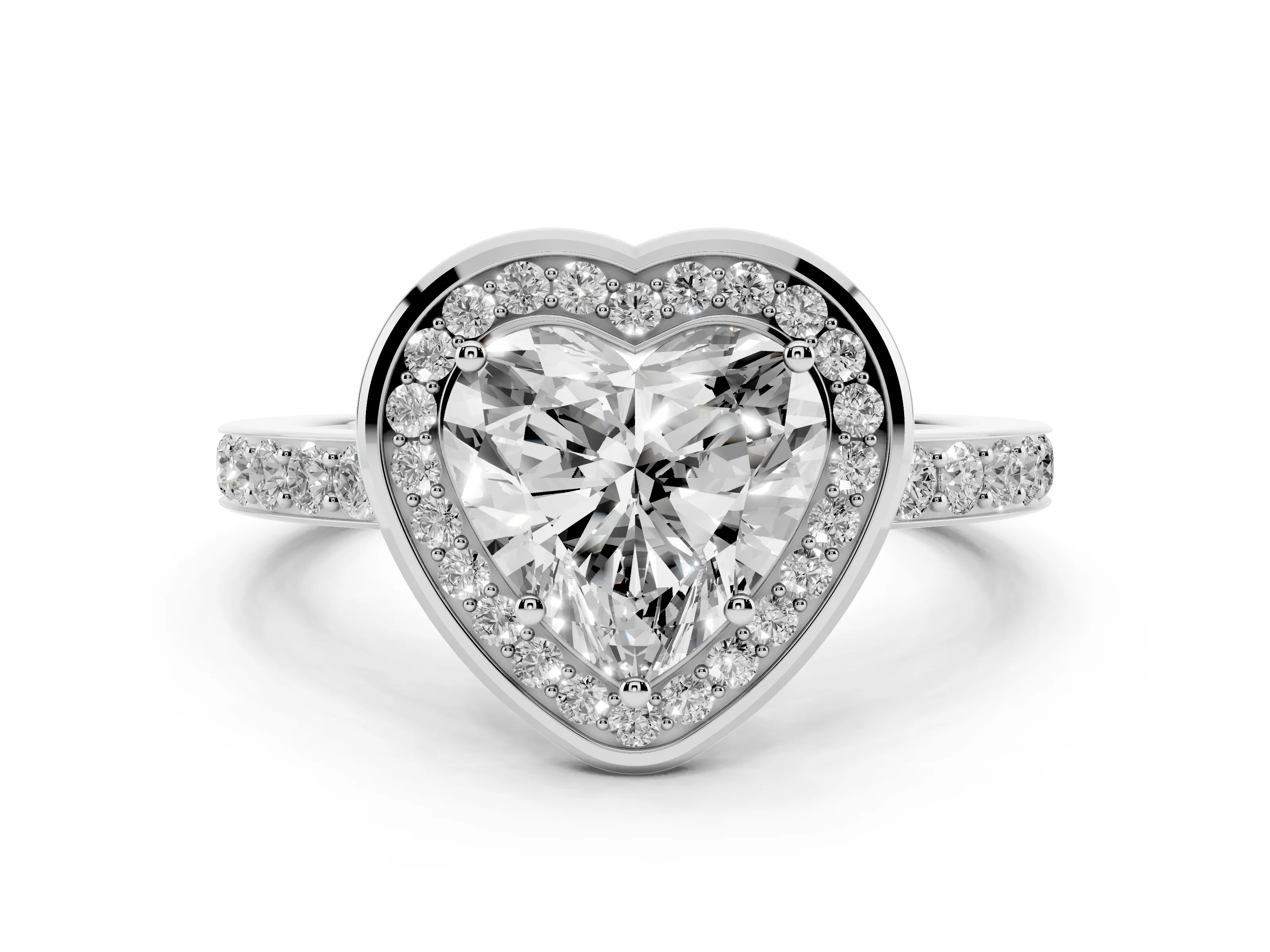 Heart Cut Diamond Halo Ring Set in Silver with Bezel Frame and Pavé Band